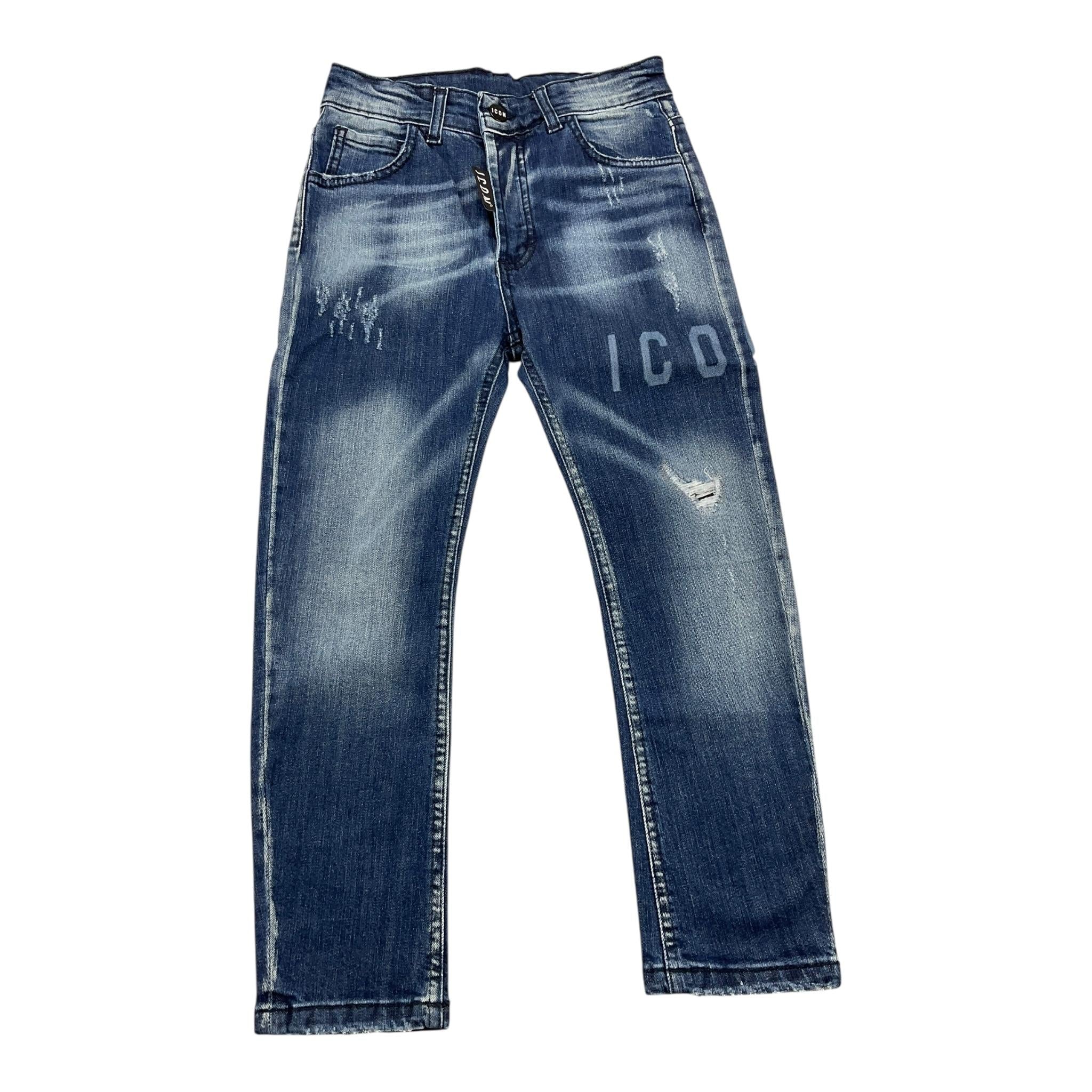 ICON jeans tinta unita con girovita regolabile Blu per Bambino IBDT00383 BLU ICON
