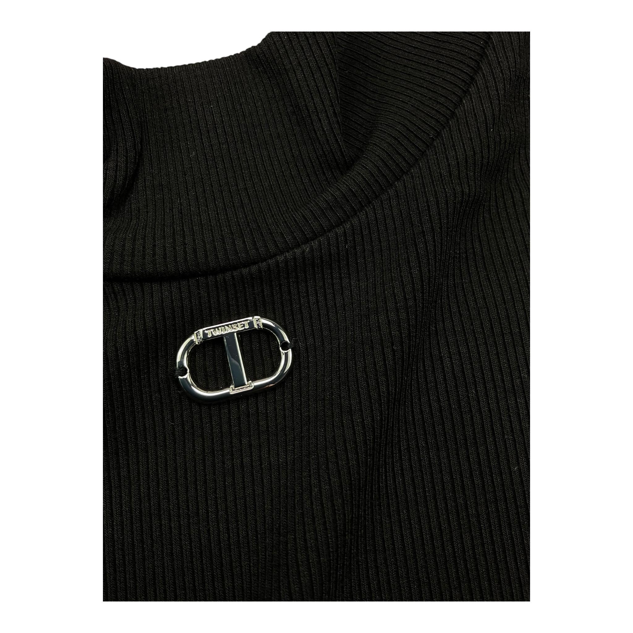 TWINSET shirt mezzo collo tinta unita con logo Nero per Bambina 242GJ243 NERO TWINSET