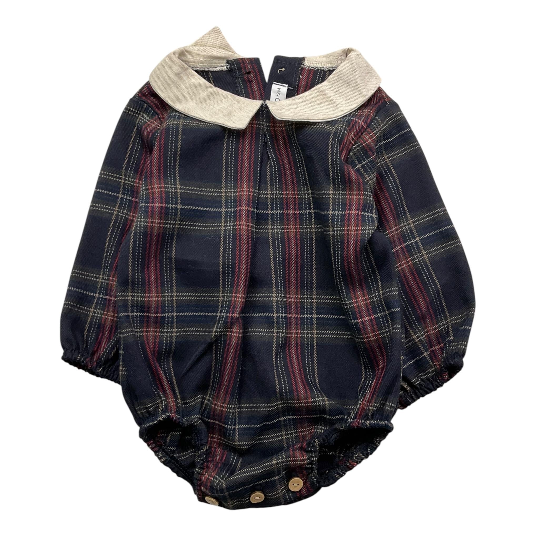 CALAMARO pagliaccetto tinta unita con fantasia righe e colletto Blu per Neonata 32462X BLU CALAMARO