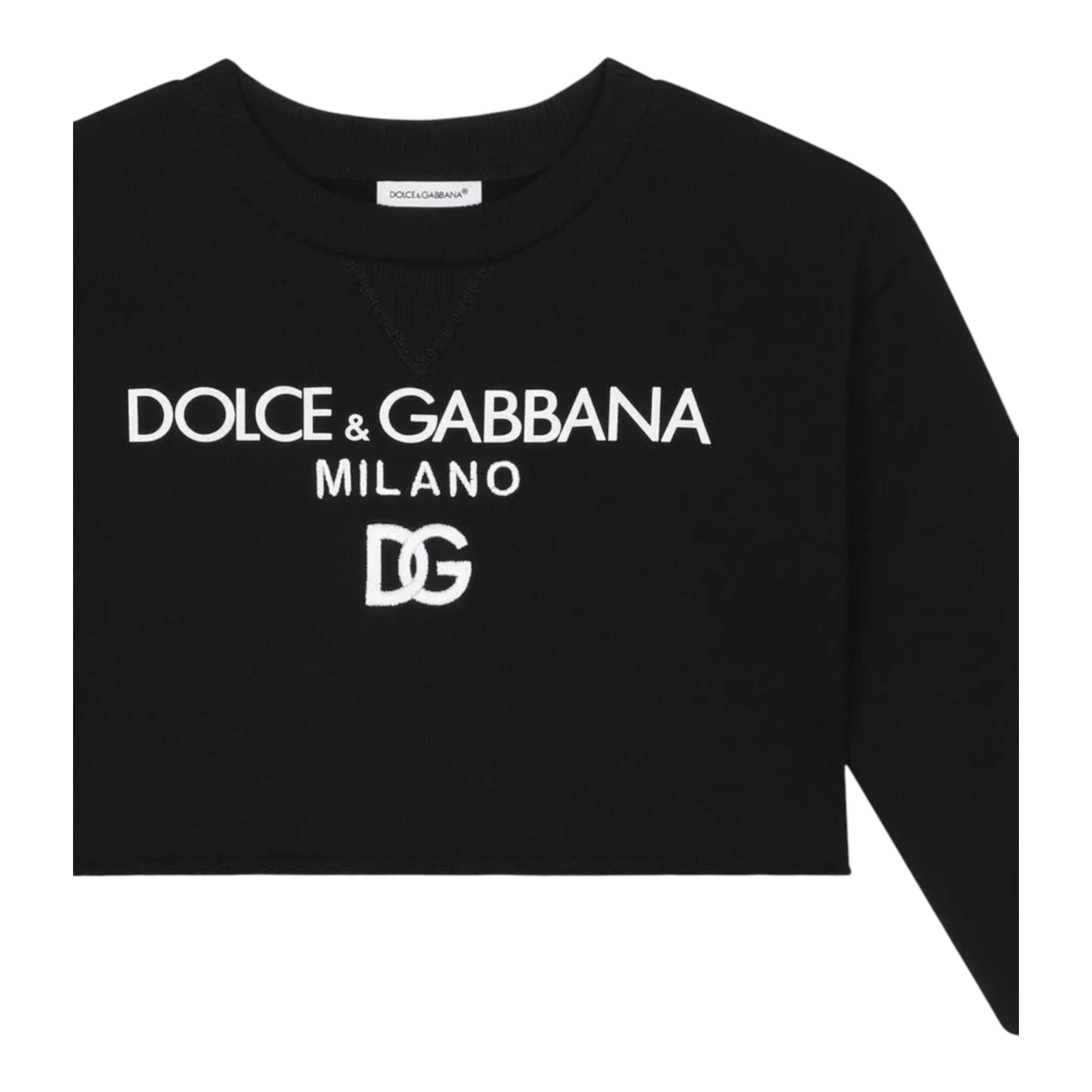 DOLCE & GABBANA felpa crop tinta unita con stampa Nero per Bambina L5JW7M NERO DOLCE & GABBANA