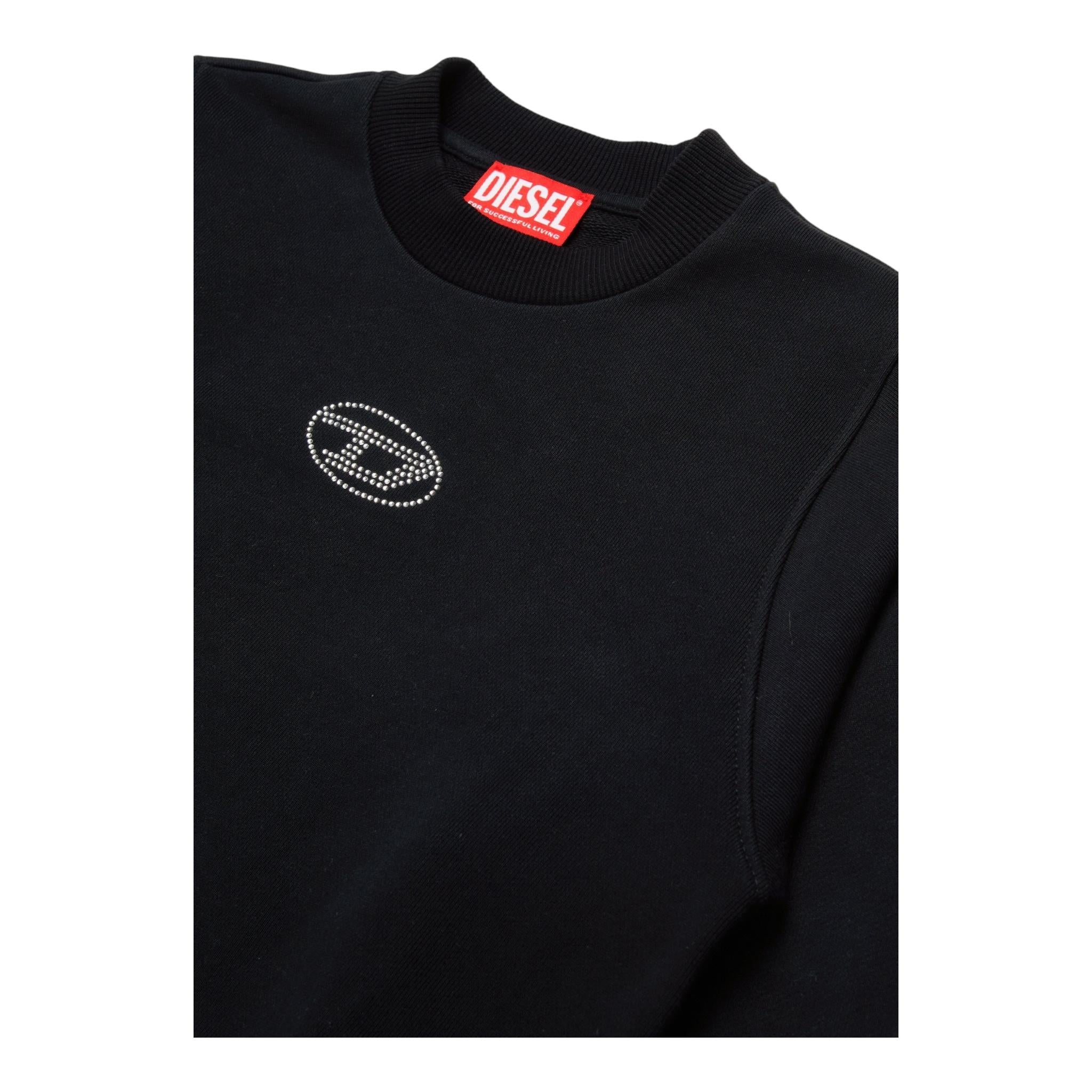 DIESEL felpa chiusa girocollo tinta unita con stampa brillantinata Nero per Bambina J01952 NERO DIESEL