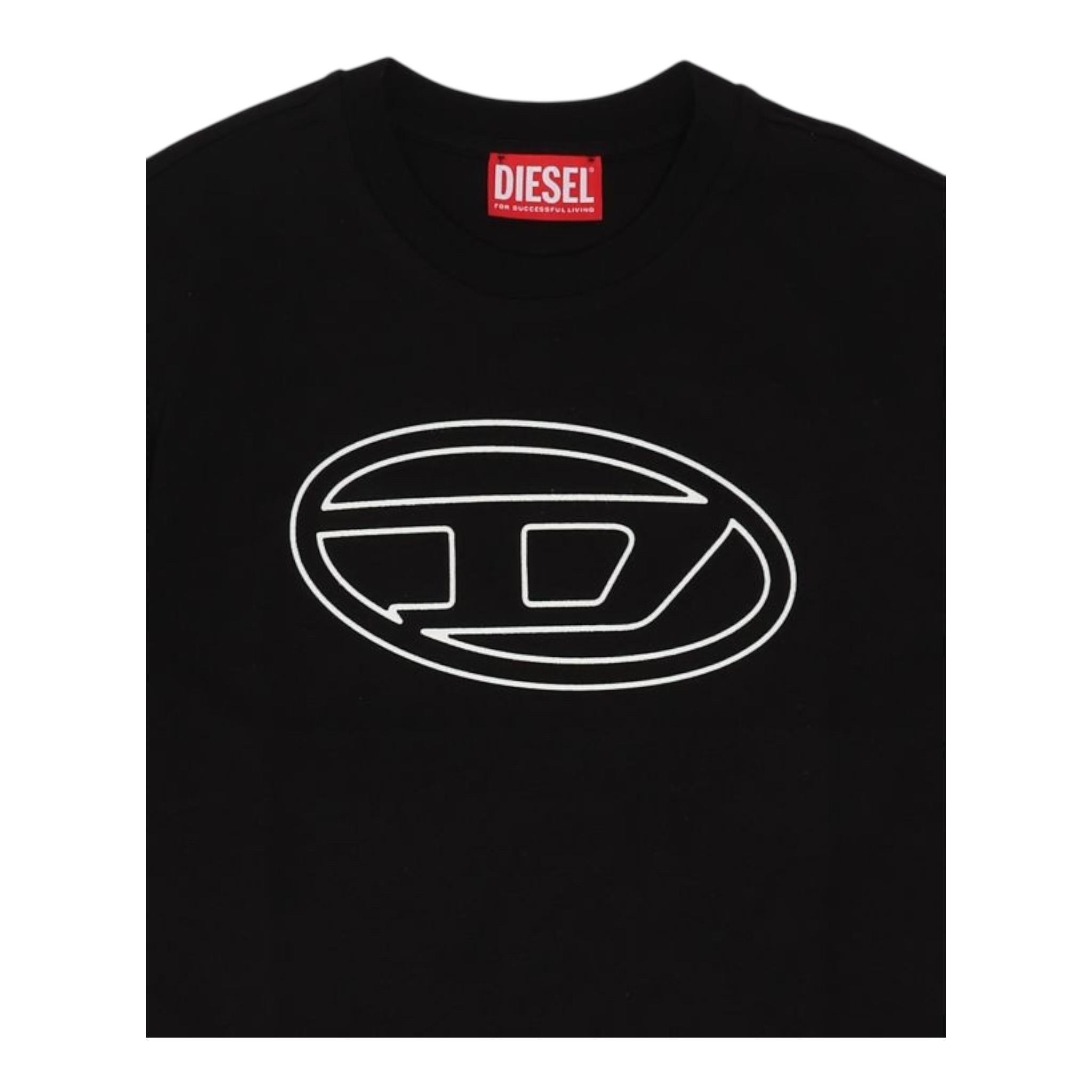 DIESEL t-shirt girocollo tinta unita con logo Nero per Bambino J01788X NERO DIESEL