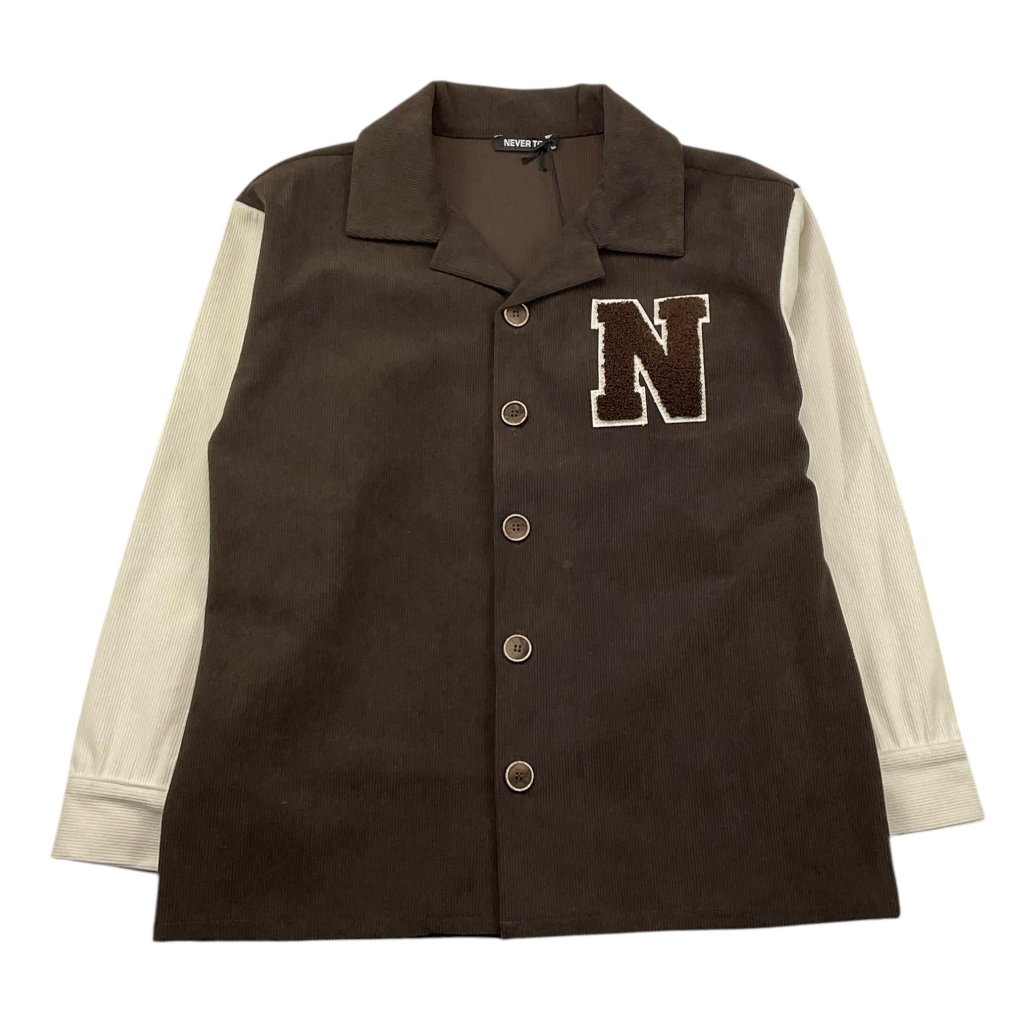 NEVER TOO camicia manica lunga tinta unita con maniche in contrasto Marrone per Bambino NT2123R MARRONE NEVER TOO