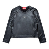 DIESEL shirt girocollo in ecopelle tinta unita Nero per Bambina J02058 NERO DIESEL