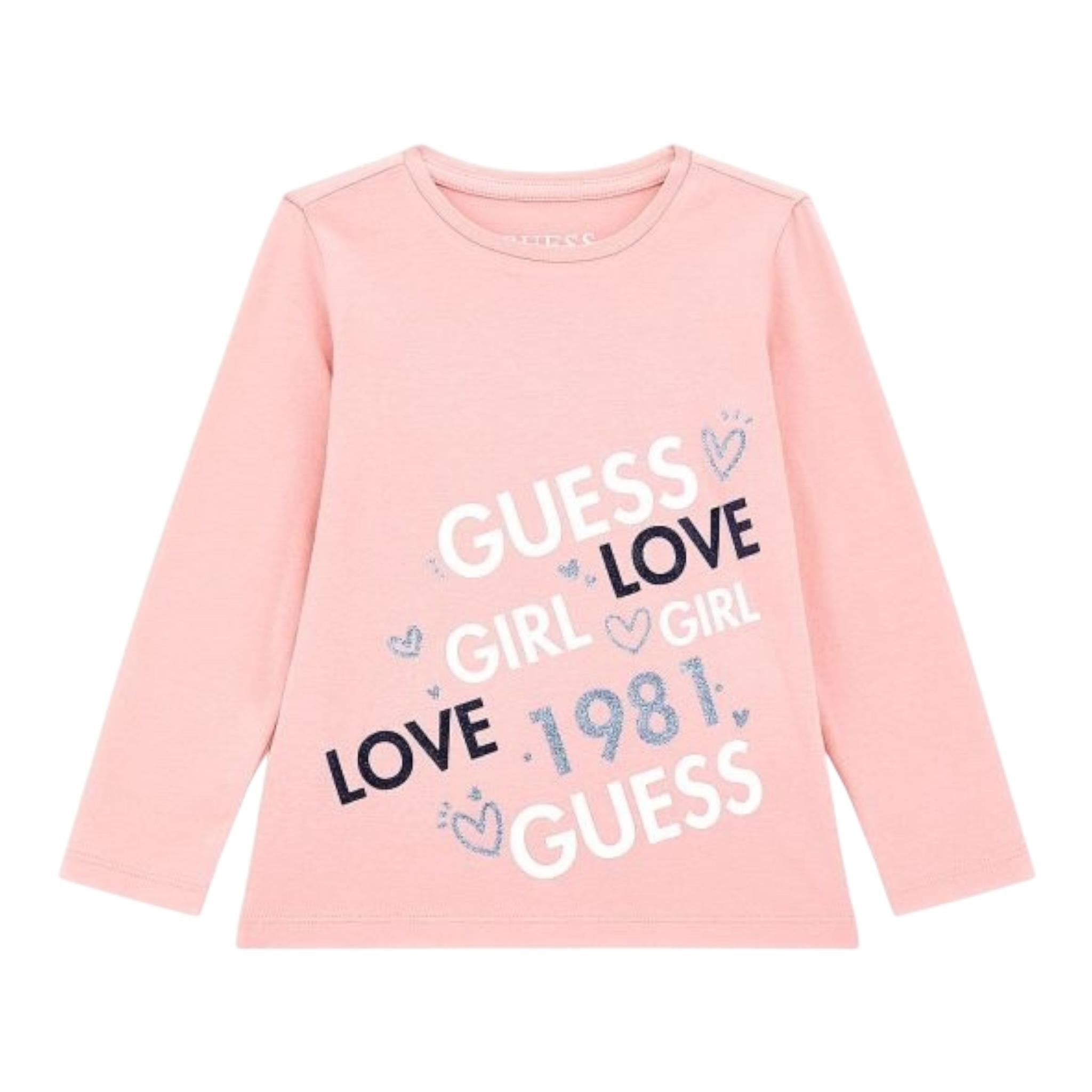 GUESS shirt girocollo tinta unita ocn logo Rosa per Neonata K4YI27K6YW4X ROSA GUESS
