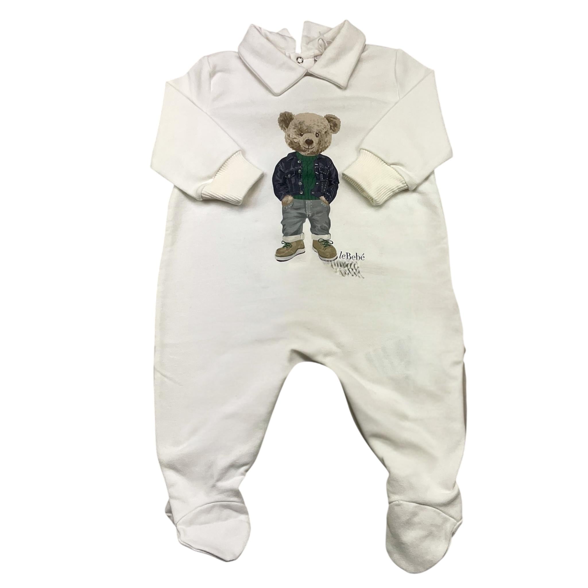 LE BEBE' tutina manica lunga tinta unita con orso Bianco per Neonato LBB4382 BIANCO LE BEBE'