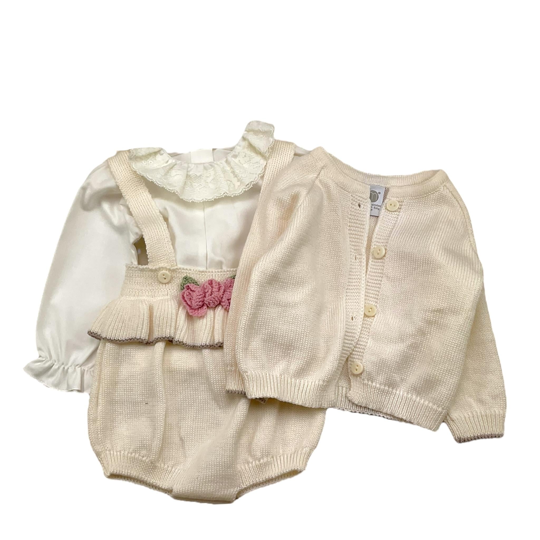 MARLU' completo 3pz camicia-cardigan-salopette Panna per Neonata IG1060 PANNA MARLU'