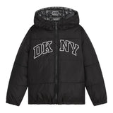 DKNY giubbino reversibile con cappuccio e stampa logo Nero per Bambina D60179 NERO DKNY