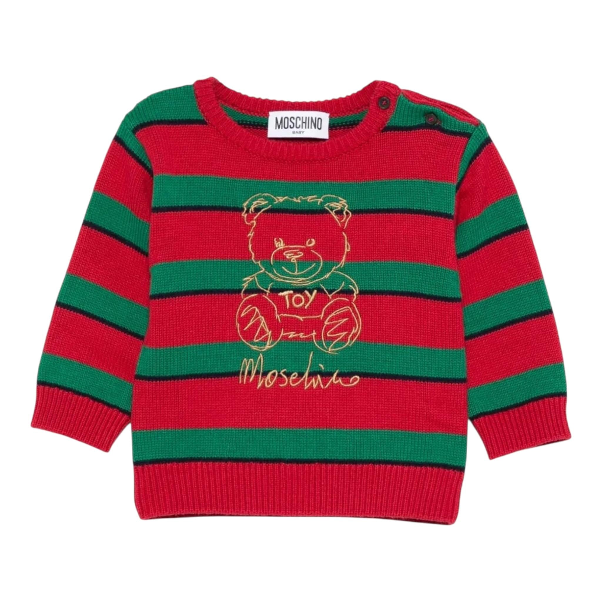 MOSCHINO maglia girocollo fantasia a righe con ricamo orso Rosso/verde per Neonato MXW00JXX ROSSO/VERDE MOSCHINO