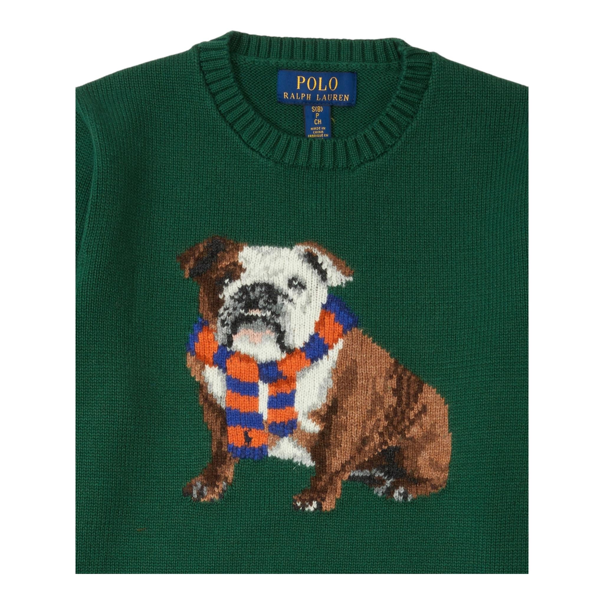 RALPH LAUREN maglia girocollo tinta unita con ricamo cane Verde per Neonato 320951156001 VERDE RALPH LAUREN