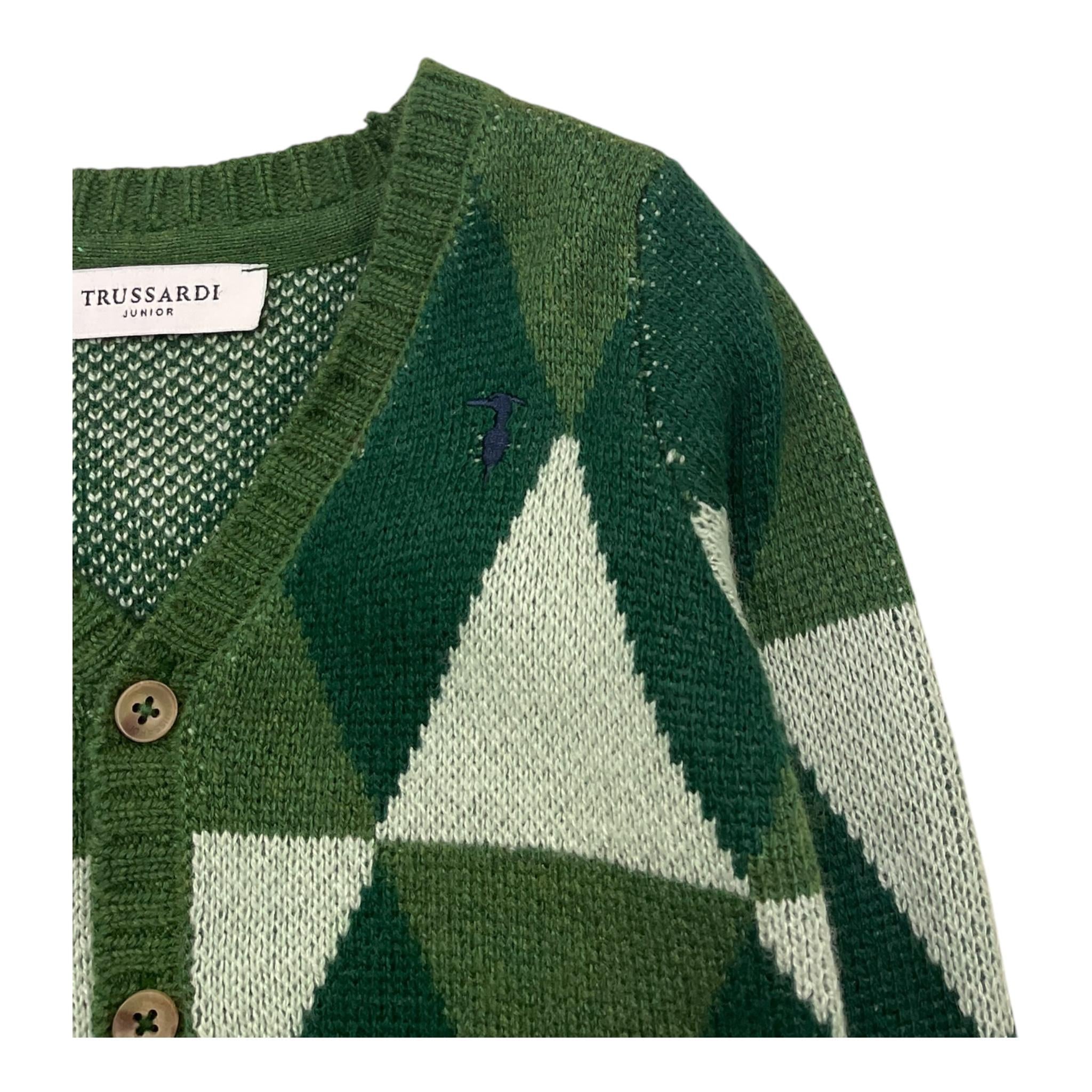 TRUSSARDI cardigan tinta unita con rombi Verde per Neonato TIA25127CD VERDE TRUSSARDI