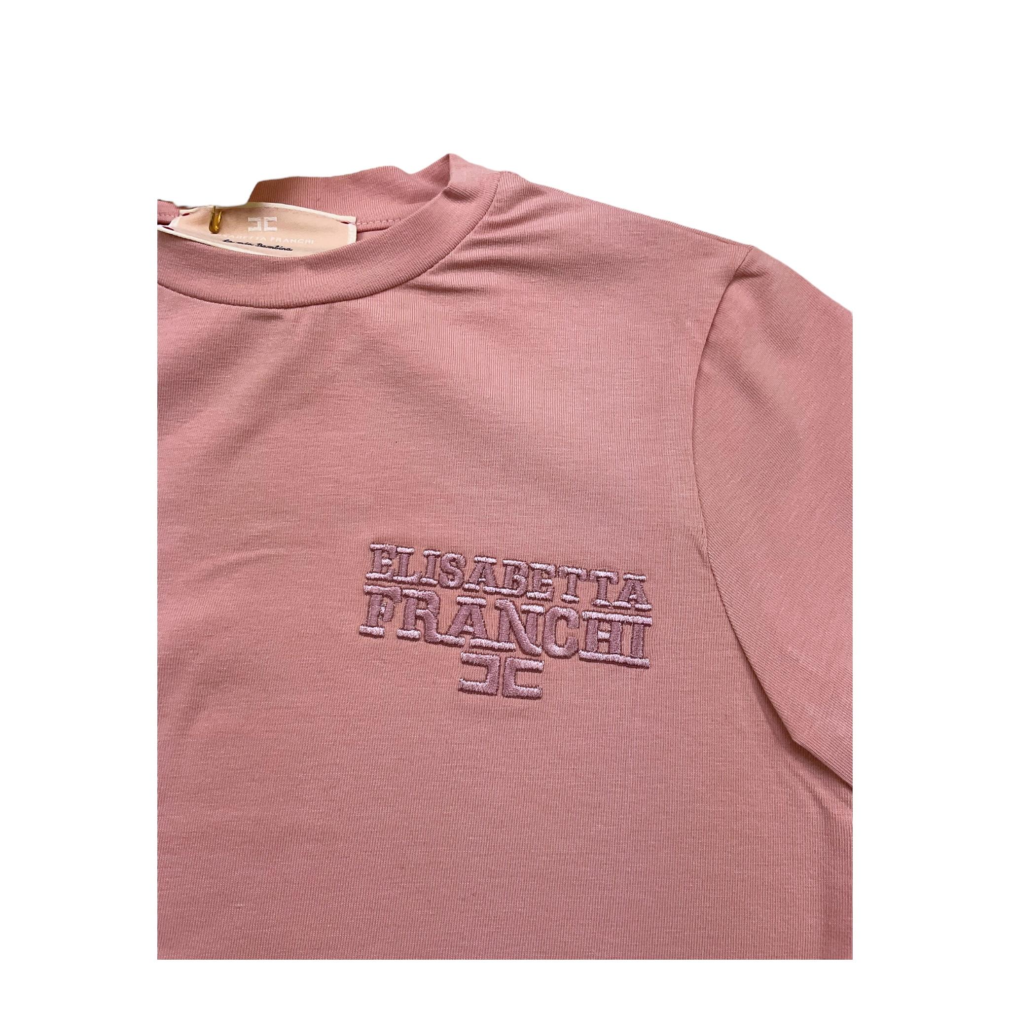 ELISABETTA FRANCHI tshirt girocollo tinta unita con logo Rosa per Bambina EFTS225 ROSA ELISABETTA FRANCHI