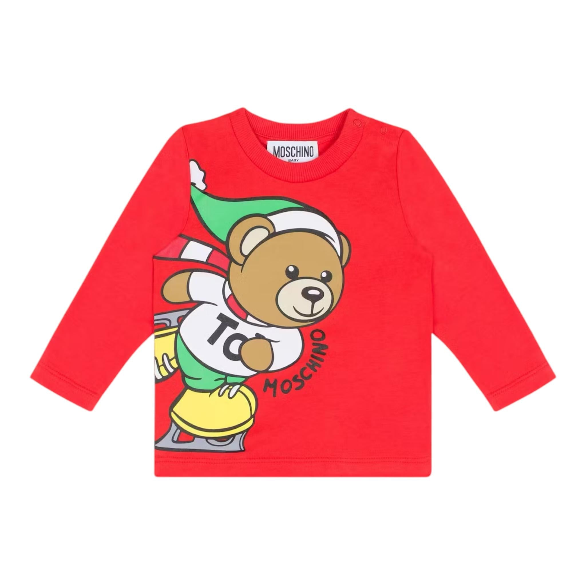 MOSCHINO shirt girocollo tinta unita con stampa orso Rosso per Neonato MSO00R ROSSO MOSCHINO