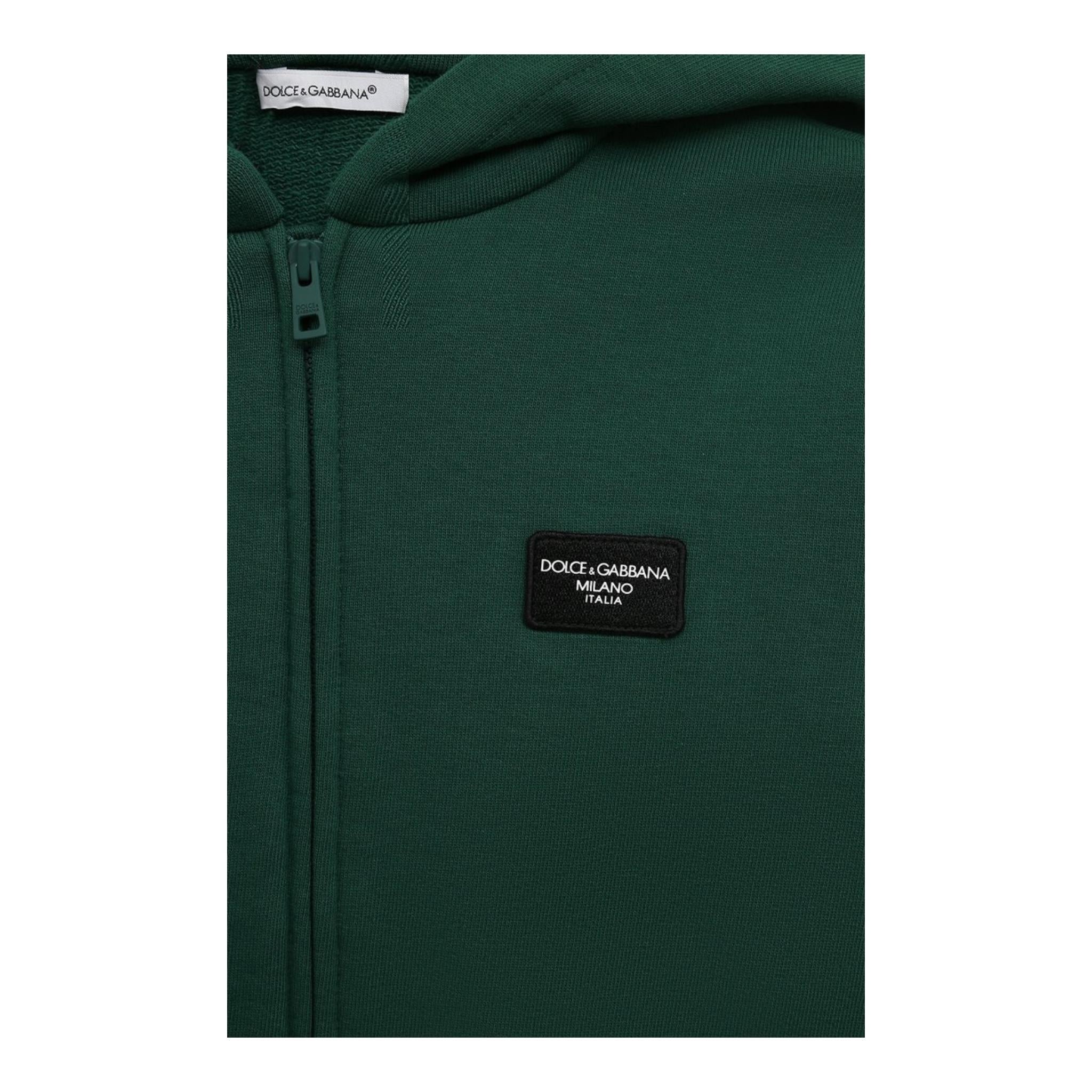 DOLCE & GABBANA felpa tinta unita con zip e cappuccio Verde per Bambino L4JWID VERDE DOLCE & GABBANA