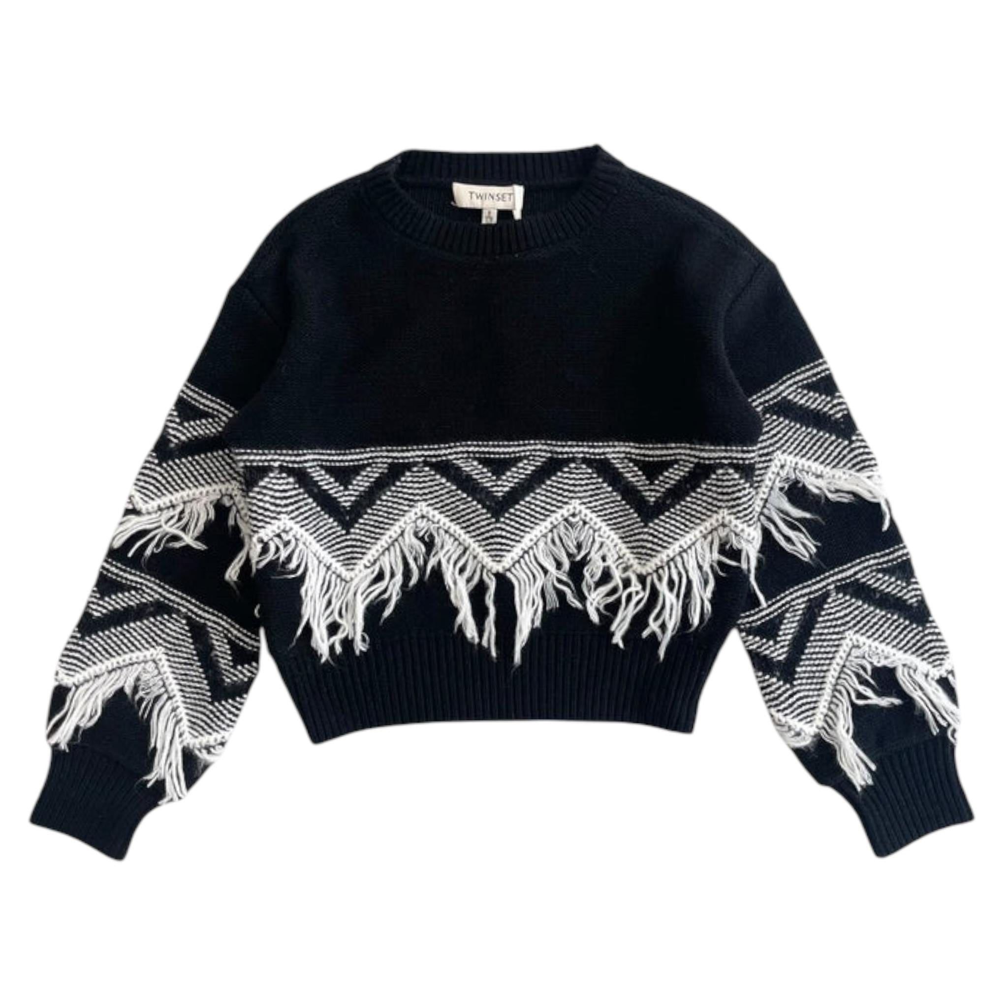 TWINSET maglia girocollo tinta unita con frange Nero per Bambina 242GJ3131 NERO TWINSET