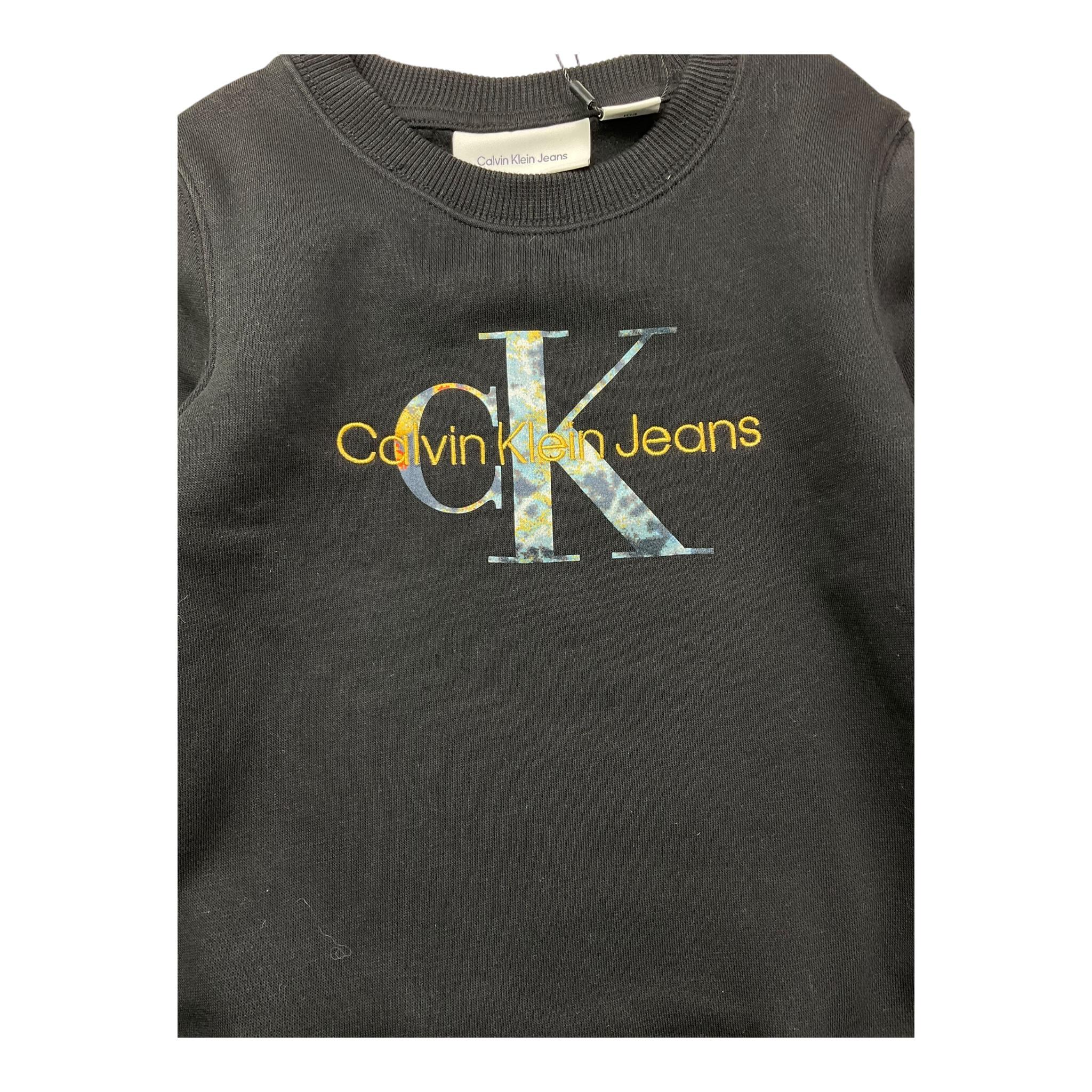CALVIN KLEIN felpa tinta unita girocollo con stampa Nero per Bambino B02337K NERO CALVIN KLEIN