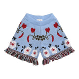 VICOLO short in maglia tinta unita con ricami e frange Azzurro per Bambina 3142SW0050 AZZURRO VICOLO