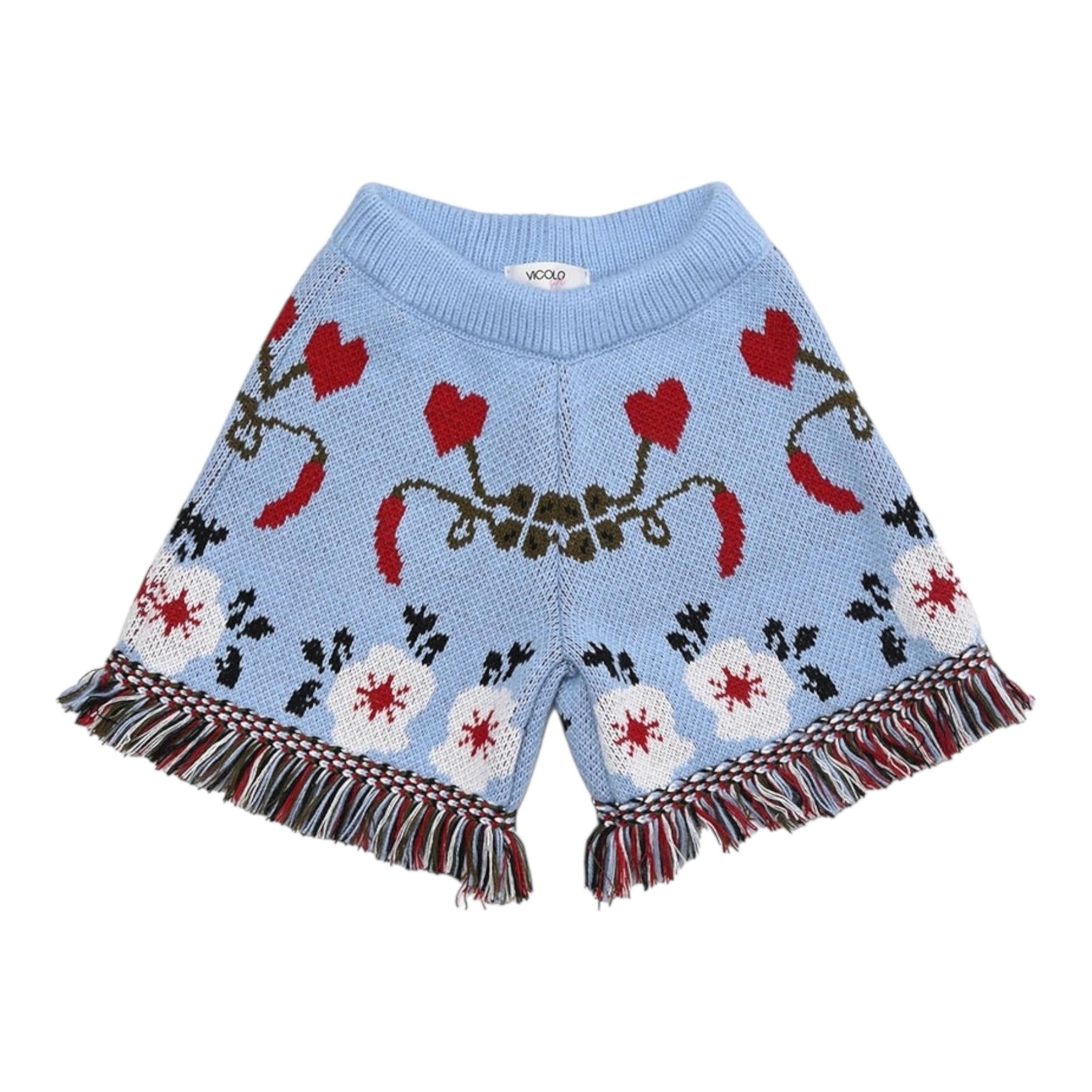 VICOLO short in maglia tinta unita con ricami e frange Azzurro per Bambina 3142SW0050 AZZURRO VICOLO