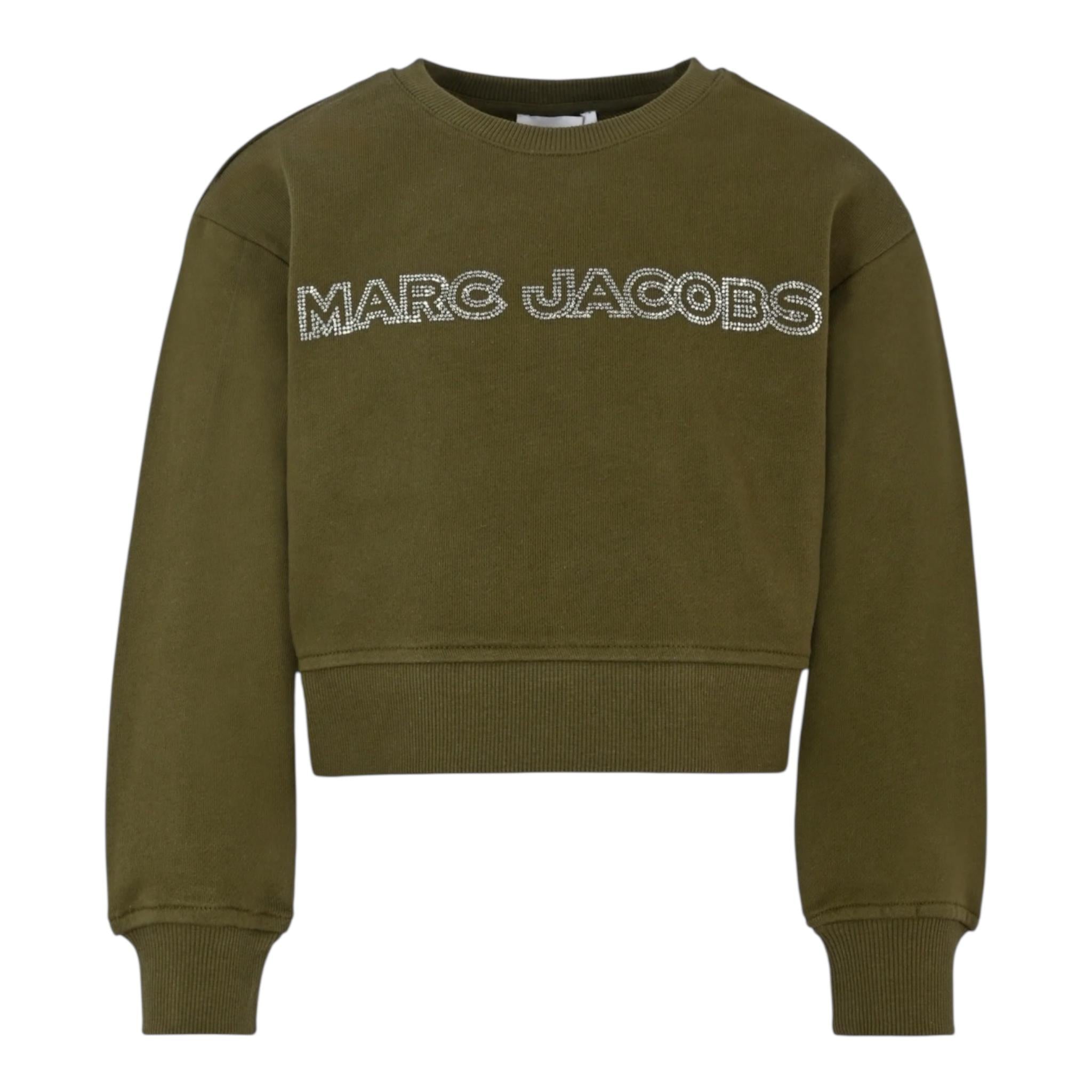 MARC JACOBS felpa chiusa girocollo tinta unita con stampa logo brillantinata Verde per Bambina W60263 VERDE MARC JACOBS