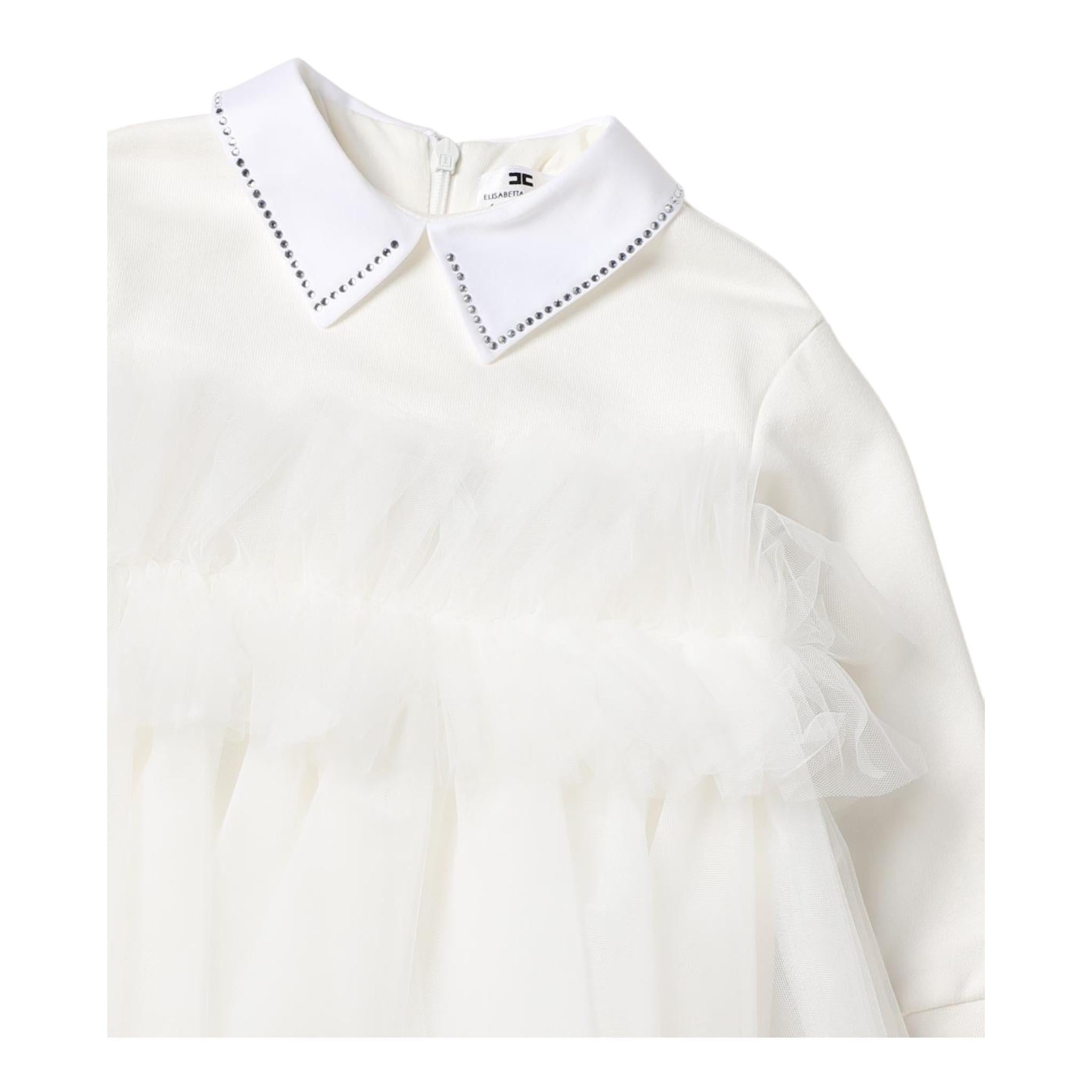 ELISABETTA FRANCHI abito manica lunga tinta unita cn tulle Bianco per Neonata EGAB155 BIANCO ELISABETTA FRANCHI