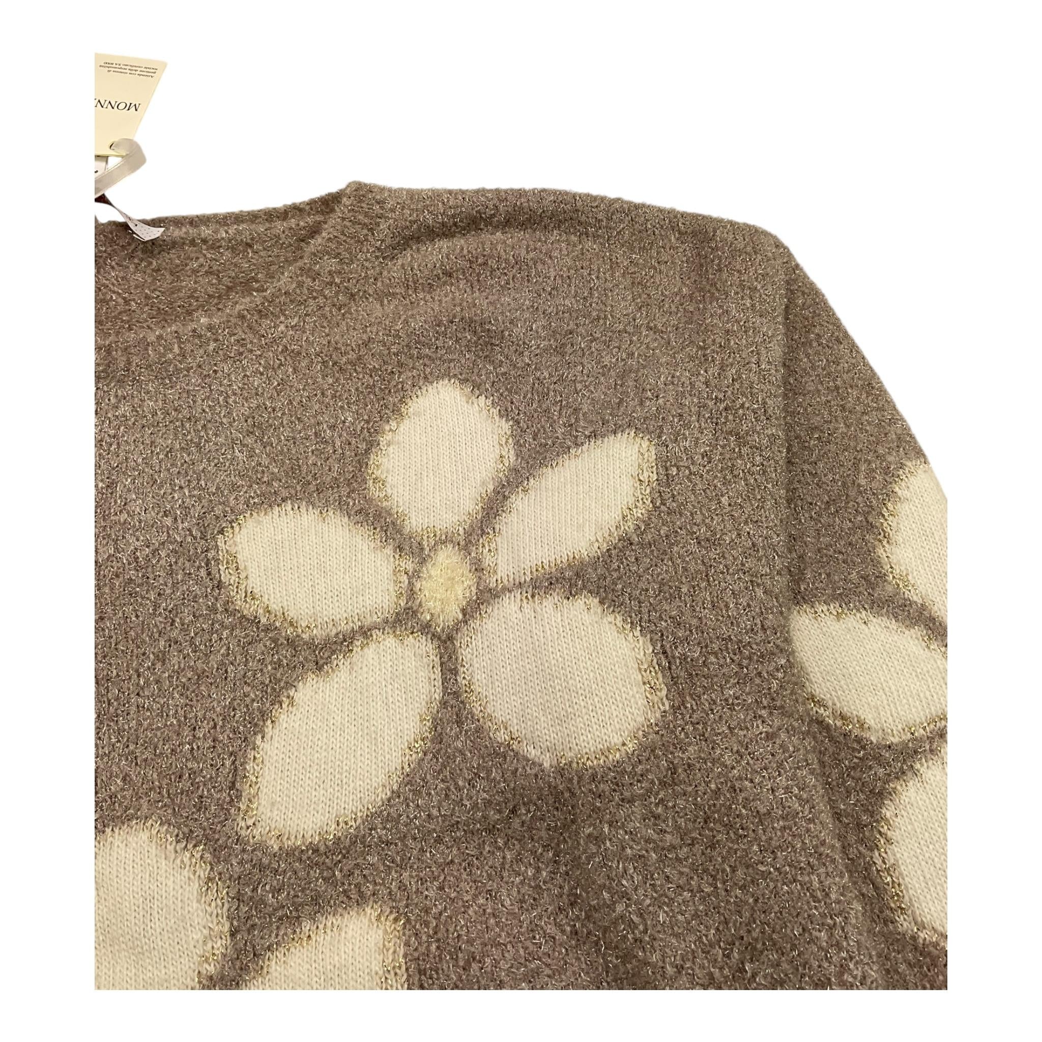 MONNALISA maglia girocollo tinta unita con fiori Tortora per Bambina 798605 TORTORA MONNALISA