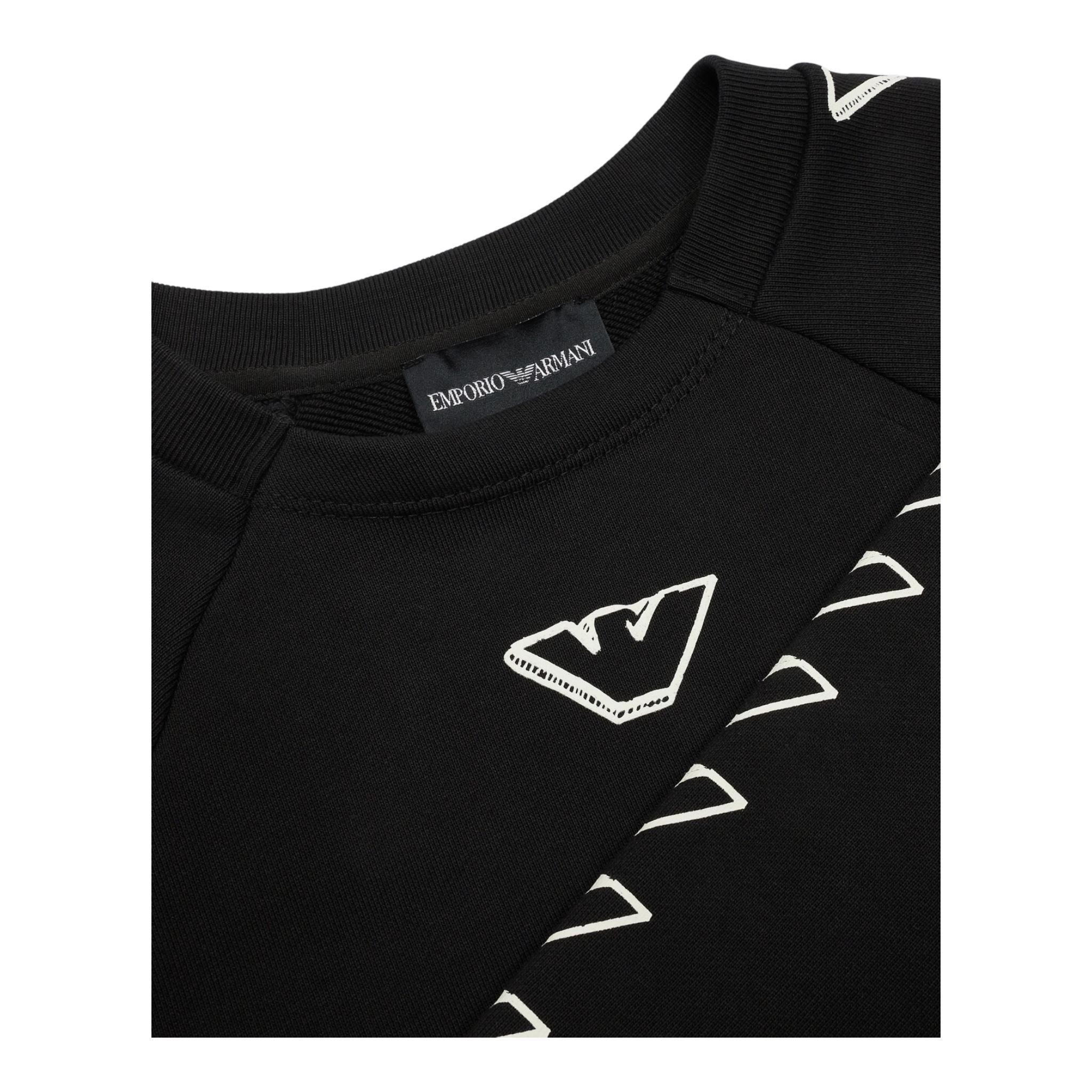 EMPORIO ARMANI felpa tinta unita girocollo con profili logati Nero per Bambino EB000017 NERO EMPORIO ARMANI