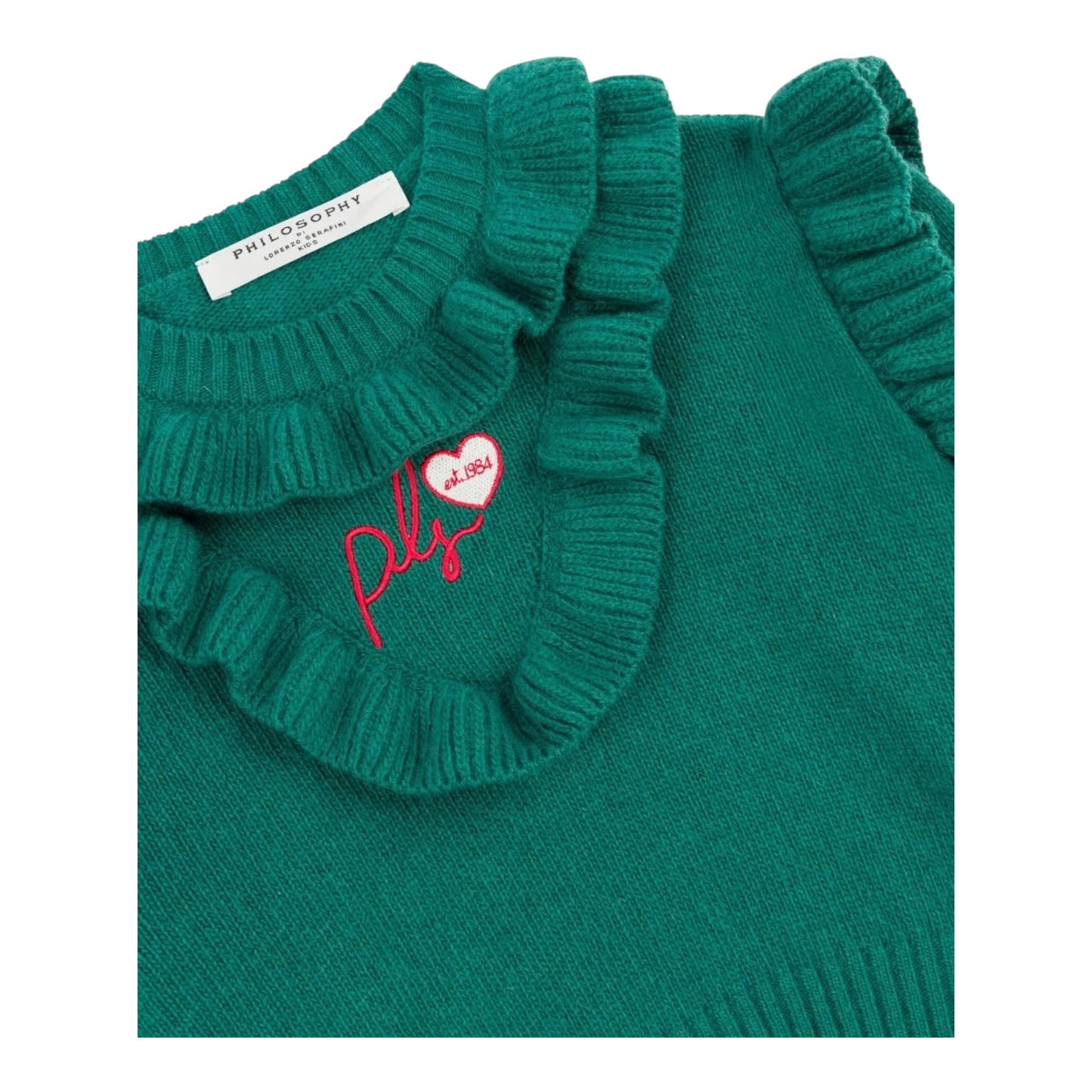 PHILOSOPHY maglia tinta unita con balze e stampa Verde per Bambina PFMA044 VERDE PHILOSOPHY