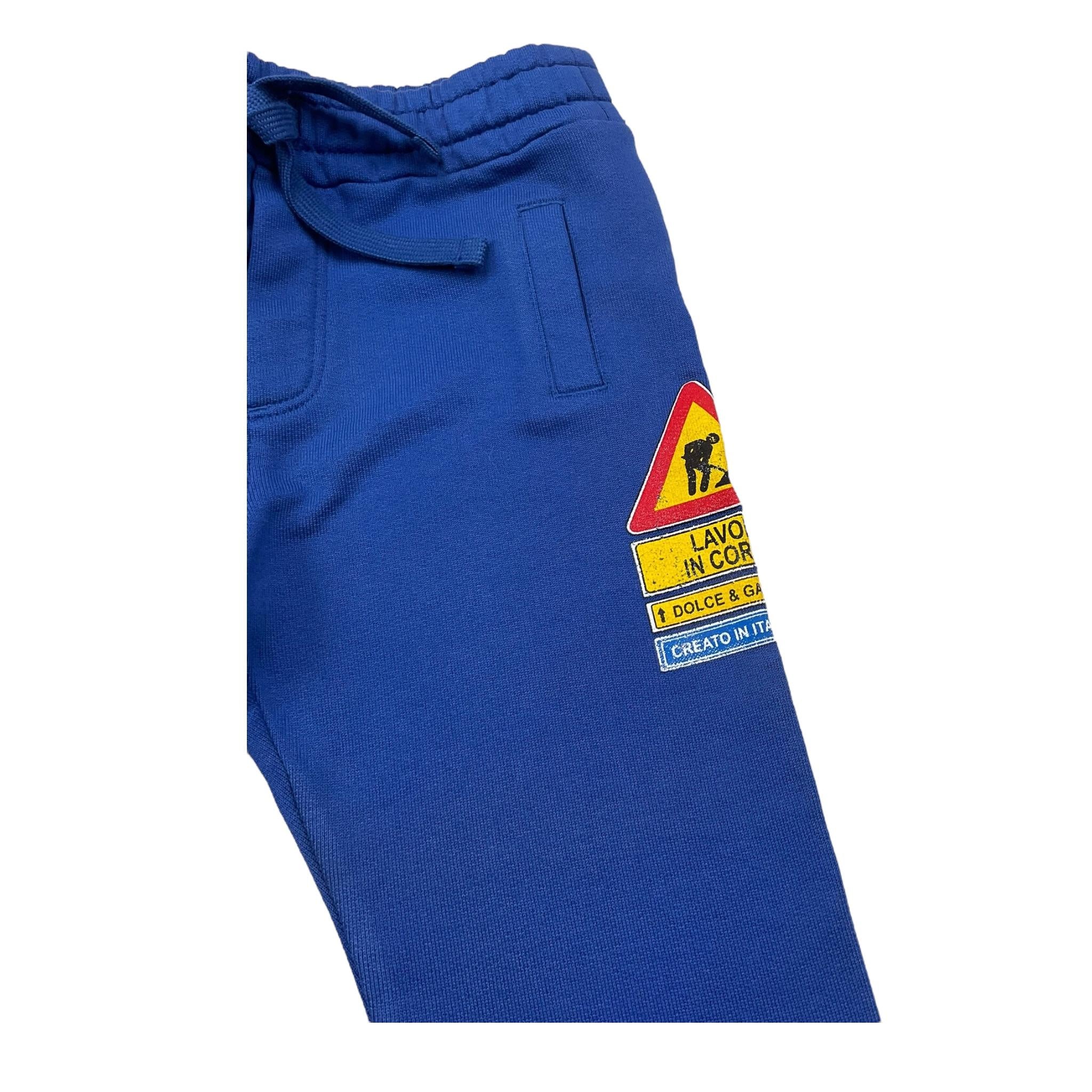 DOLCE & GABBANA pantaloni tuta tinta unita con stampa in contrasto Blu per Neonato L1JPDK BLU DOLCE & GABBANA