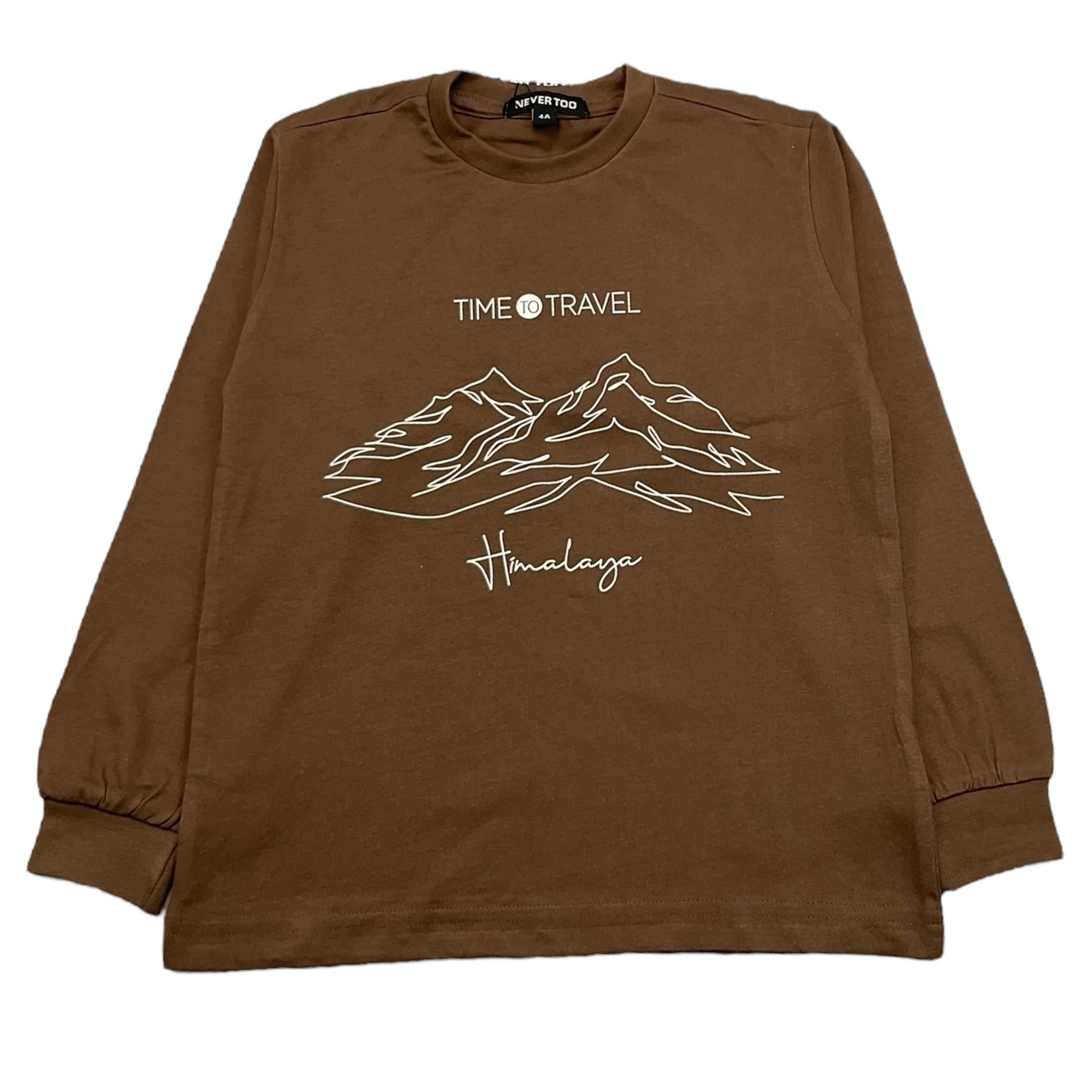 NEVER TOO shirt girocollo tinta unita con stampa in contrast Marrone per Bambino NT2187B MARRONE NEVER TOO