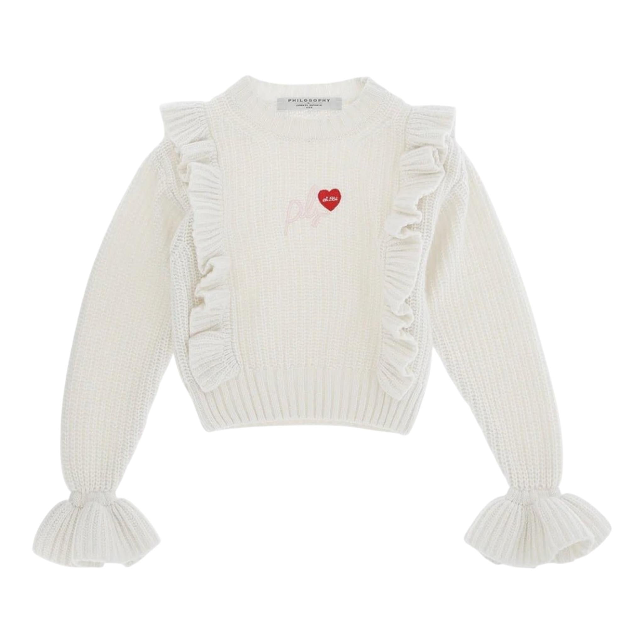 PHILOSOPHY maglia tinta unita con balze e stampa Bianco per Bambina PFMA035 BIANCO PHILOSOPHY