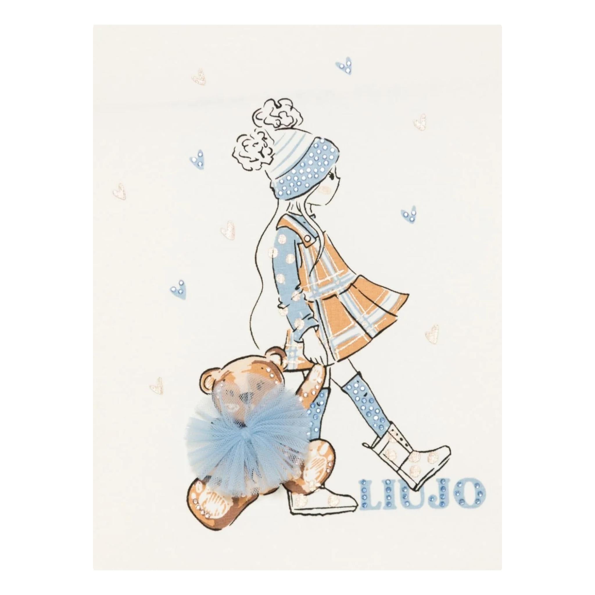 LIU JO shirt girocollo tinta unita con stampa brillantinata e fiocco Panna per Bambina KF4066J008 PANNA LIU JO