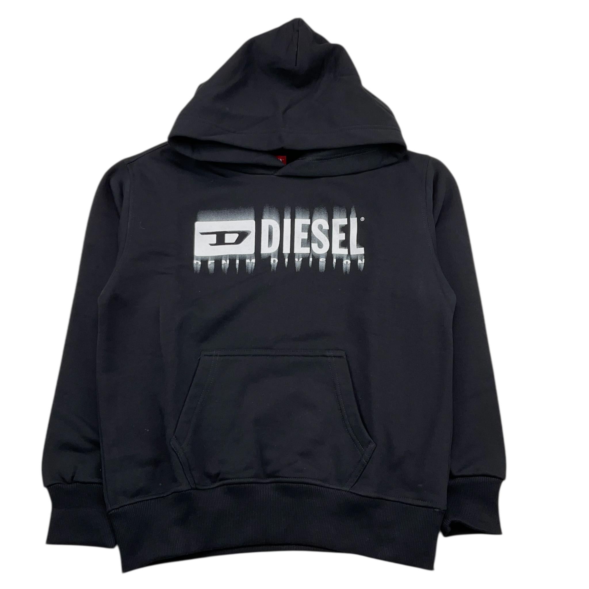DIESEL felpa chiusa con cappuccio tinta unta con logo Nero per Bambino J02042 NERO DIESEL