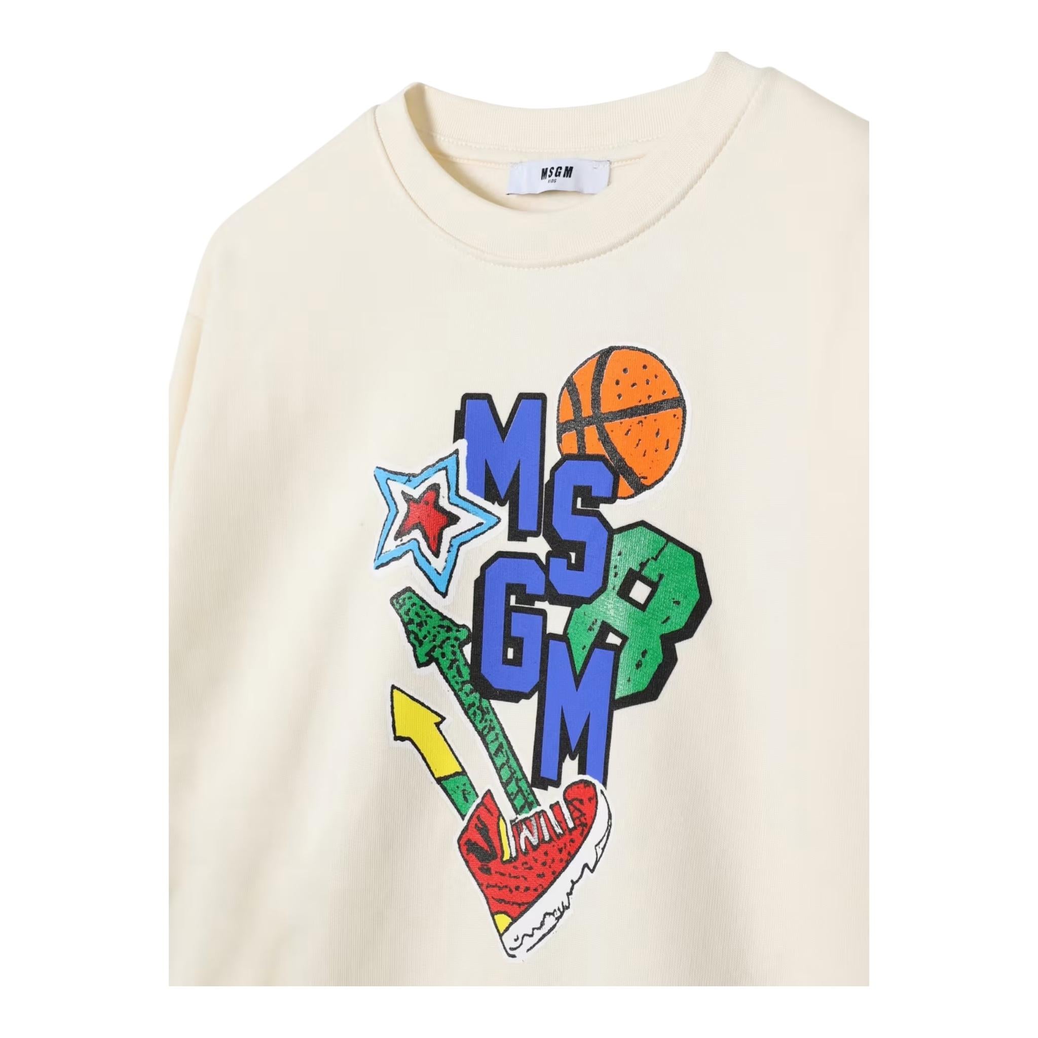 MSGM felpa chiusa girocollo tinta unita con stampa in contrasto Panna per Neonato F4MSNBSW271 PANNA MSGM