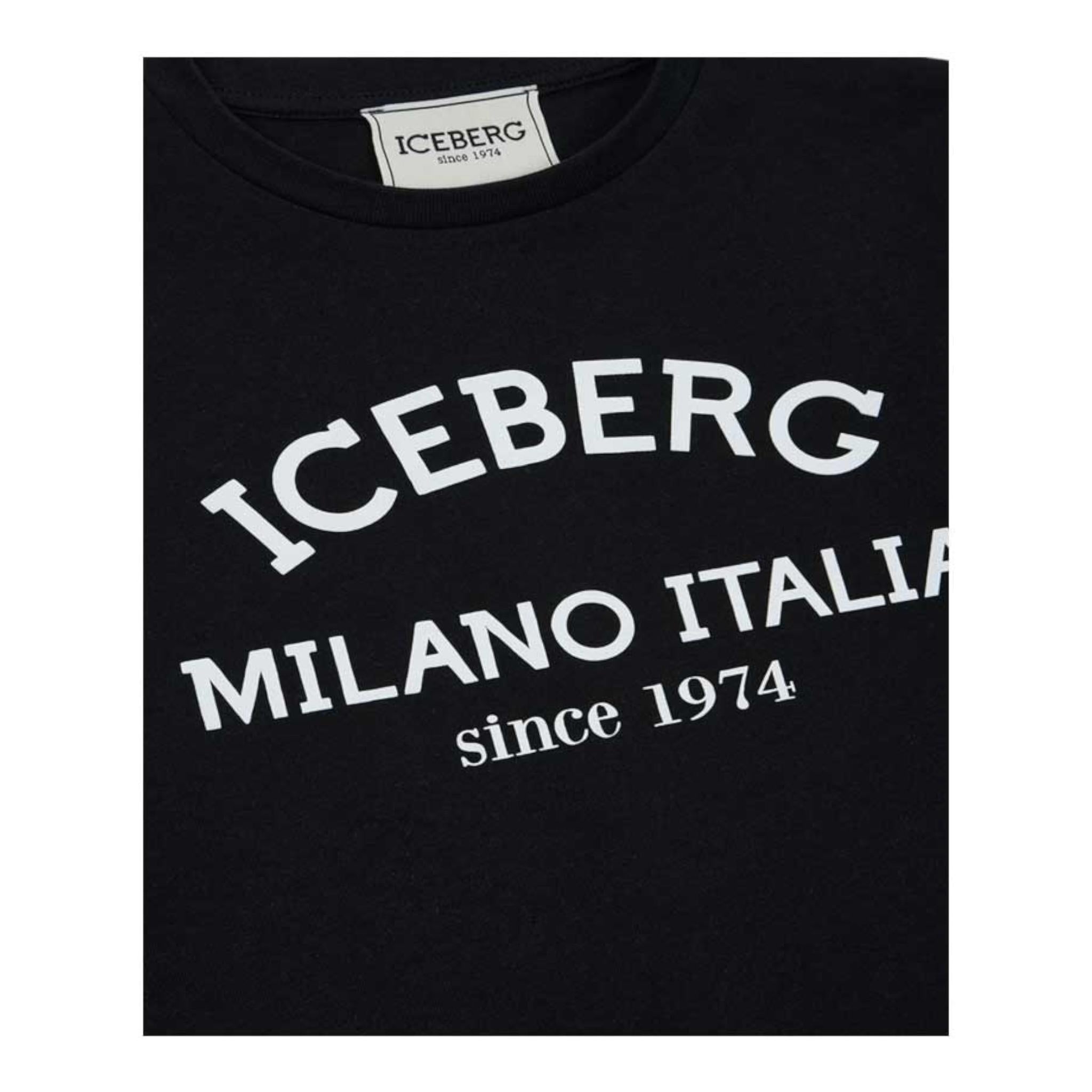 ICEBERG shirt tinta unita con stampa in contrasto Nero per Bambino TSICE5329J NERO ICEBERG