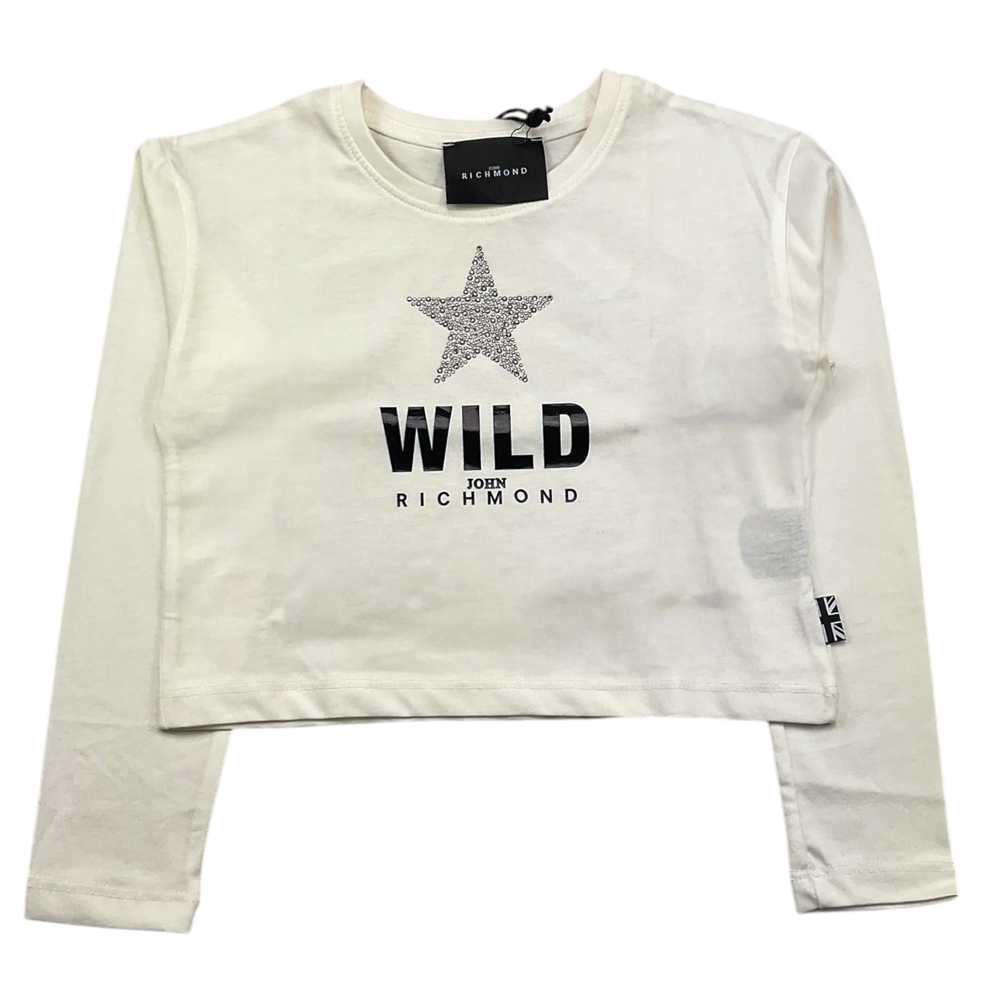 JOHN RICHMOND shirt modello crop tinta unita con stampa in contrasto Bianco per Bambina RGA24012TS BIANCO JOHN RICHMOND