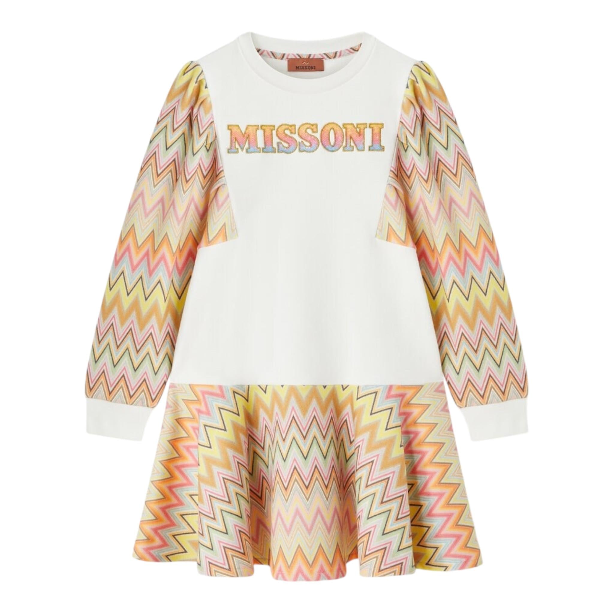 MISSONI abito felpa girocollo tinta unita con maniche e gonna in contrasto Bianco per Bambina MV1A90 BIANCO MISSONI