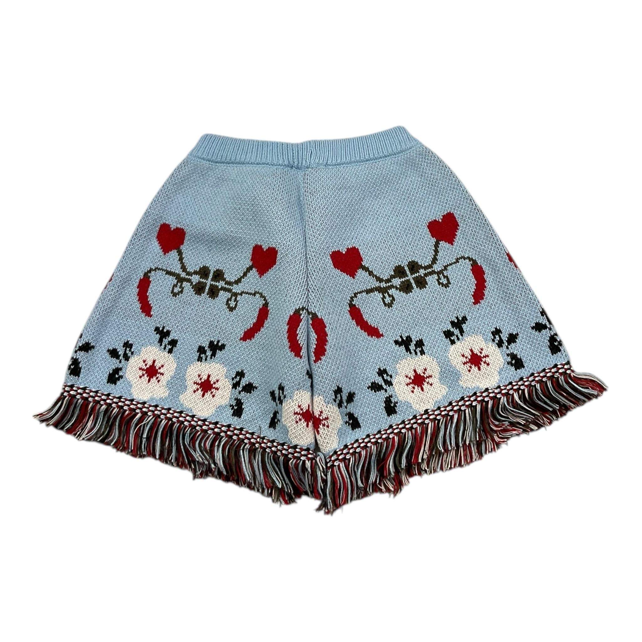 VICOLO short in maglia tinta unita con ricami e frange Azzurro per Bambina 3142SW0050 AZZURRO VICOLO