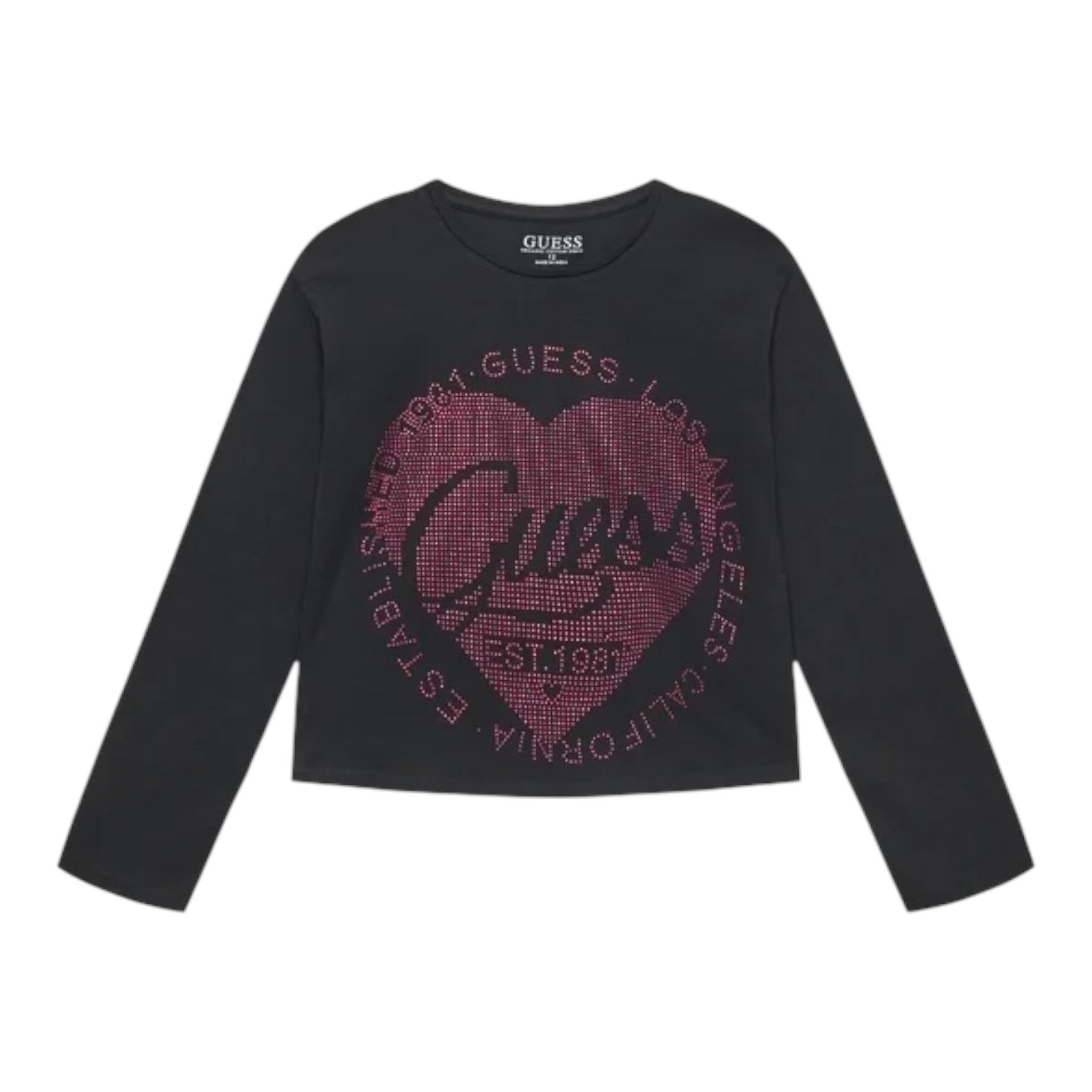 GUESS shirt tinta unita girocollo con stampa Nero per Bambina J4YI18K6YW4 NERO GUESS