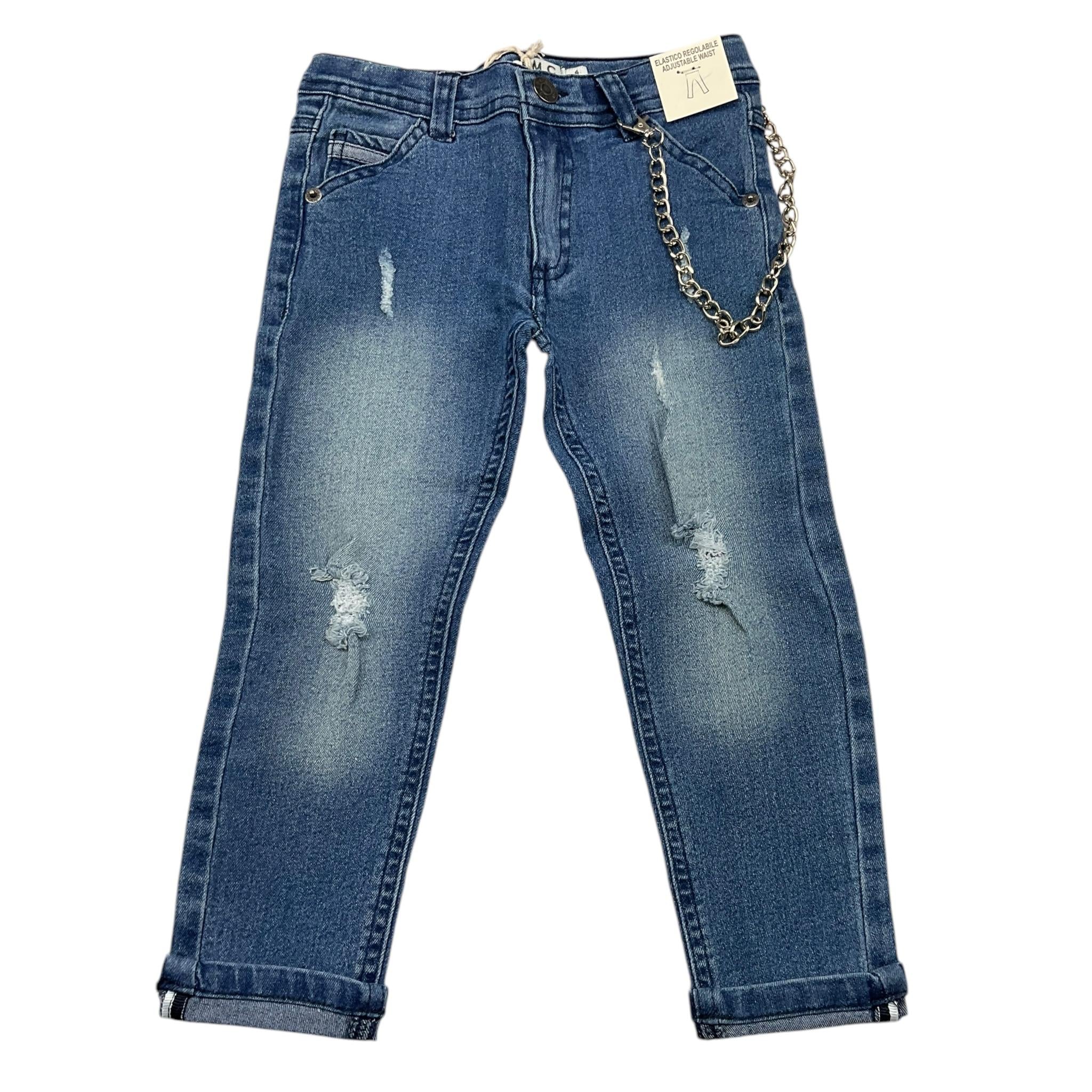EMC jeans tinta unita con strappi e catena Blu per Bambino BZ7113 BLU EMC