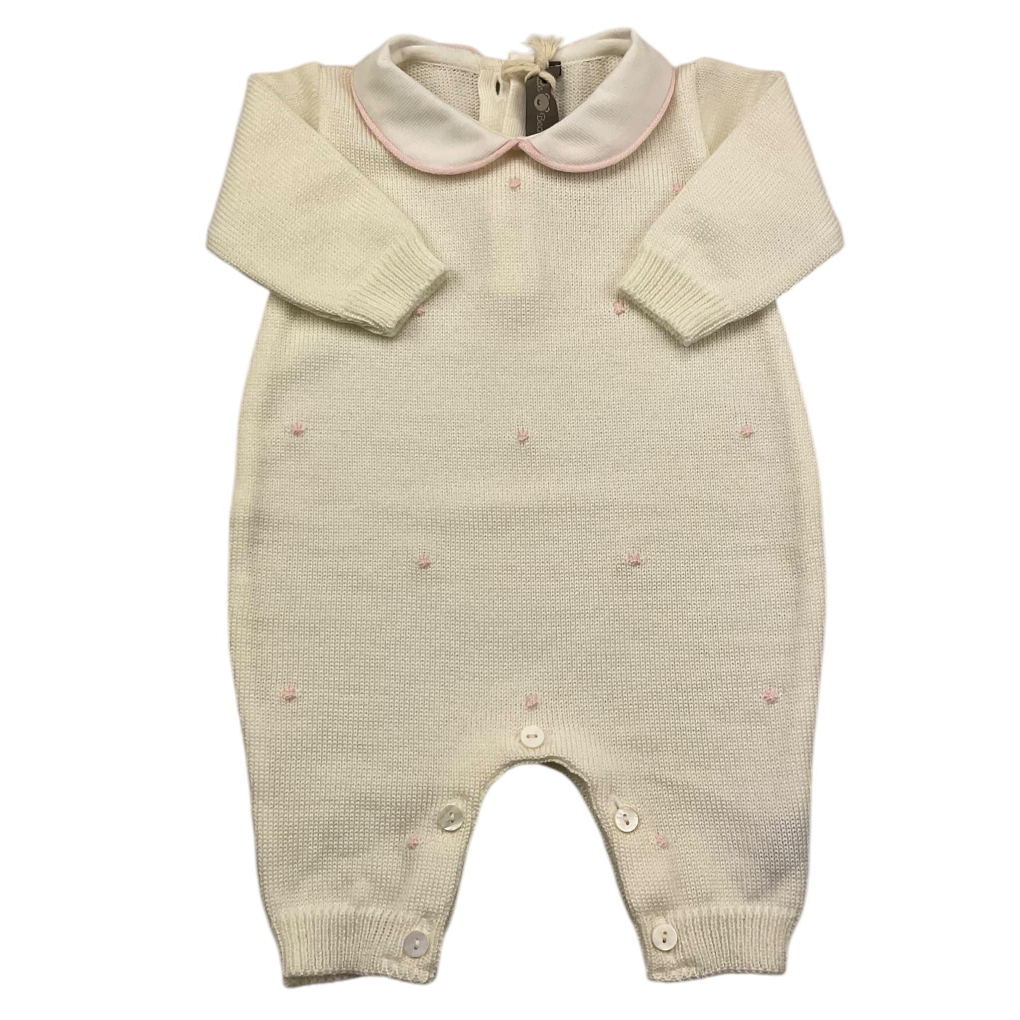LITTLE BEAR tutina manica lunga tinta unita cn ricami in contrasto Panna per Neonata 9115A PANNA LITTLE BEAR