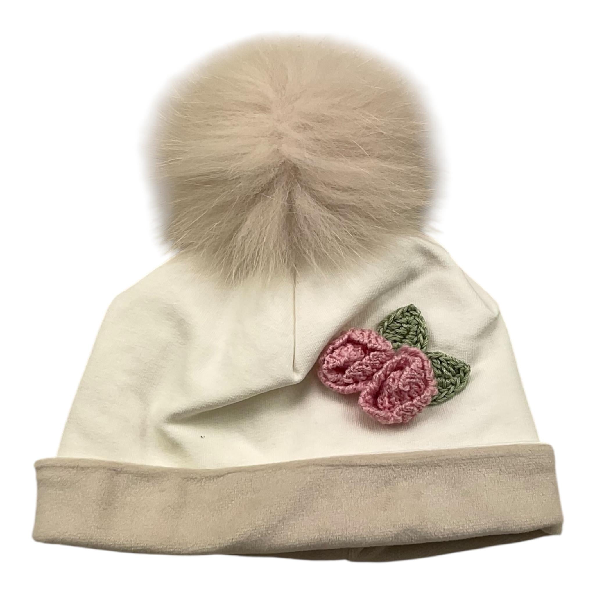 MARLU' cappello tinta unita con pon pon e ricamo Bianco per Neonata IG1073 BIANCO MARLU'