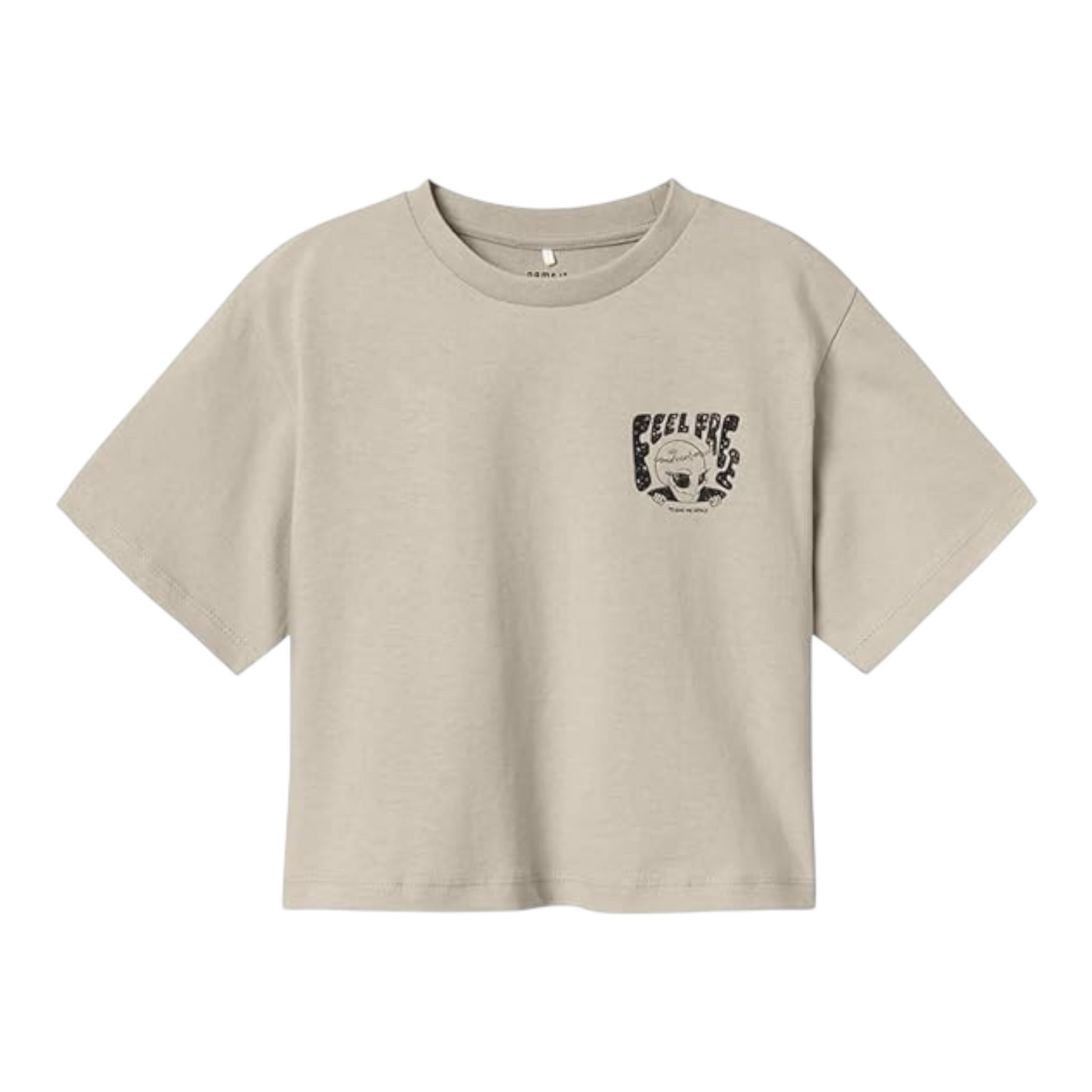 NAME IT t-shirt tinta unita girocollo con stampa Beige per Bambina 13234109 BEIGE NAME IT