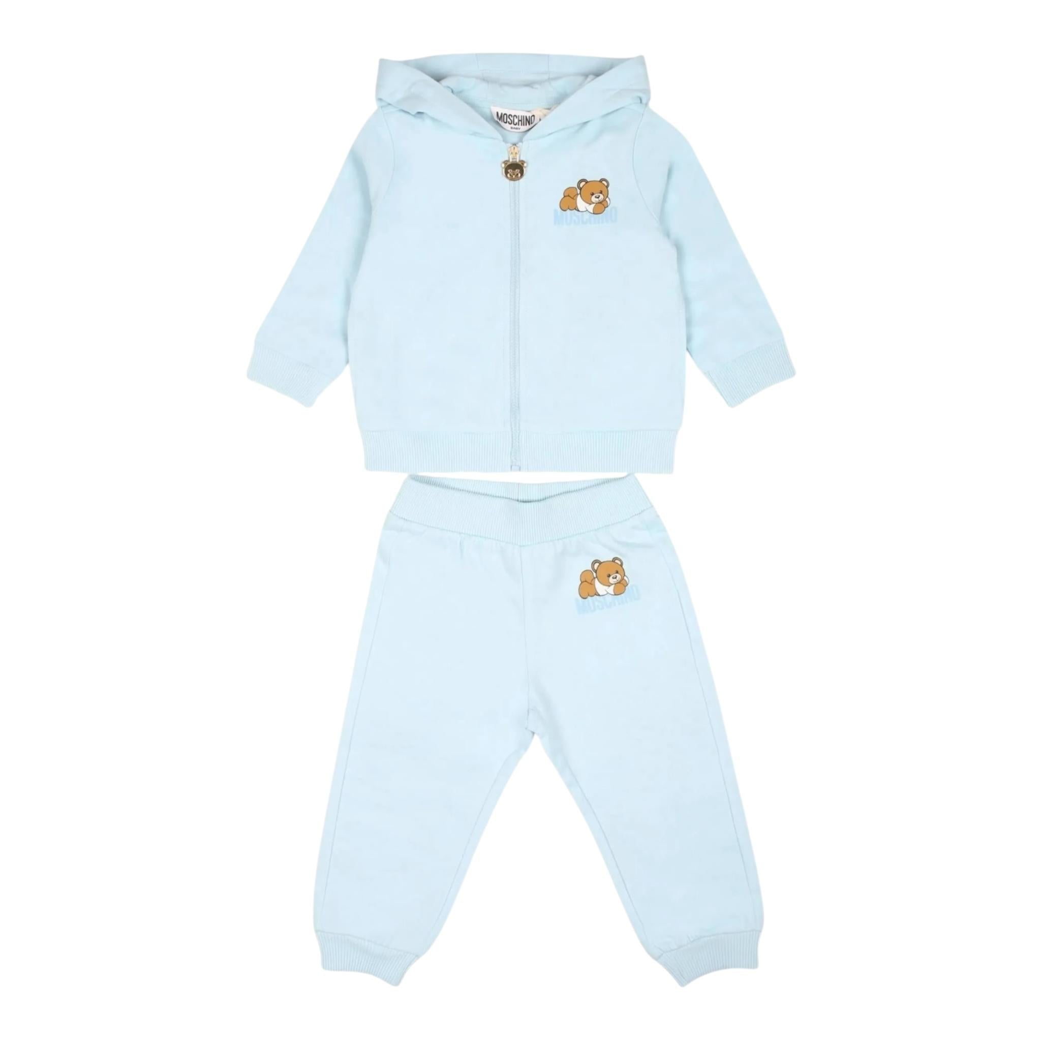 MOSCHINO completo 2 pezzi felpa-pantalone tinta unita Azzurro per Neonato MMK04 AZZURRO MOSCHINO