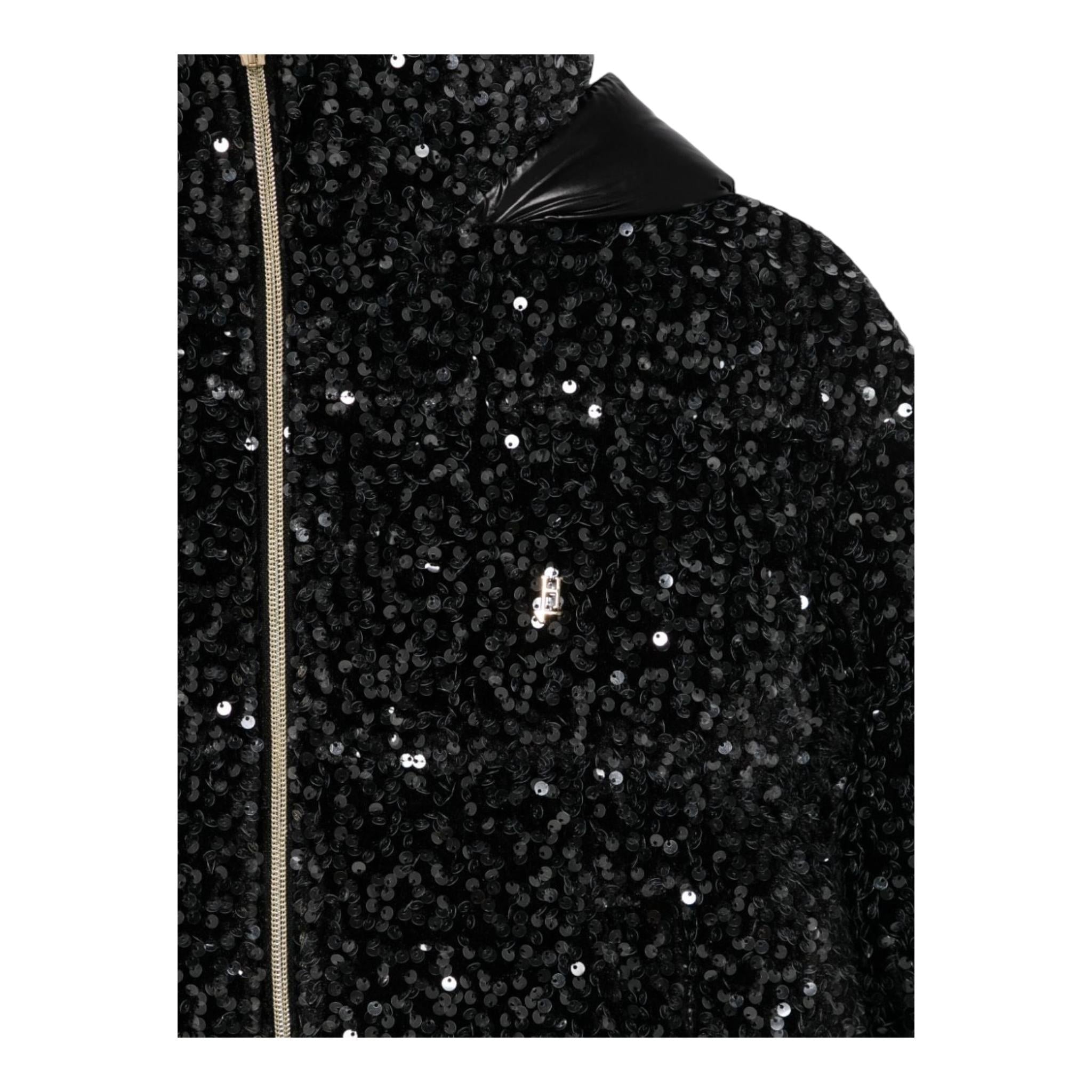 HERNO giubbino tinta unita cn cappuccio e paillettes Nero per Bambina PI000174GX NERO HERNO
