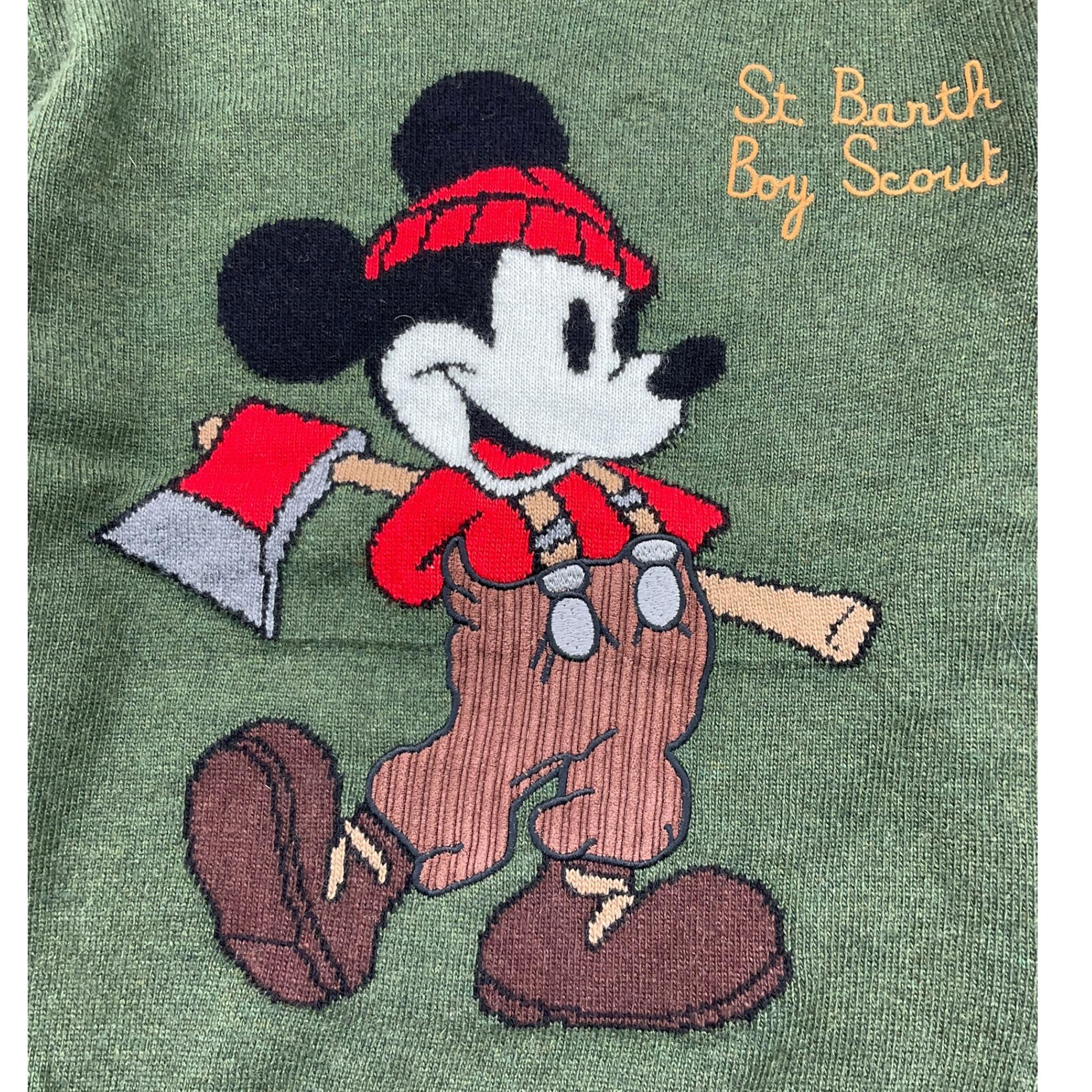 SAINT BARTH maglia girocollo tinta unita con stampa topolino Verde per Bambino DOU00044 VERDE SAINT BARTH