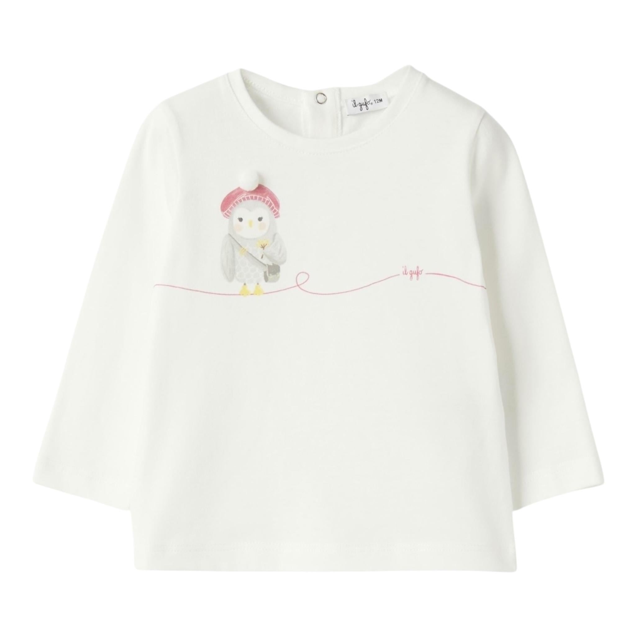 IL GUFO shirt girocollo tinta unita con stampa in contrasto Bianco per Bambina A24TA359MF002J BIANCO IL GUFO