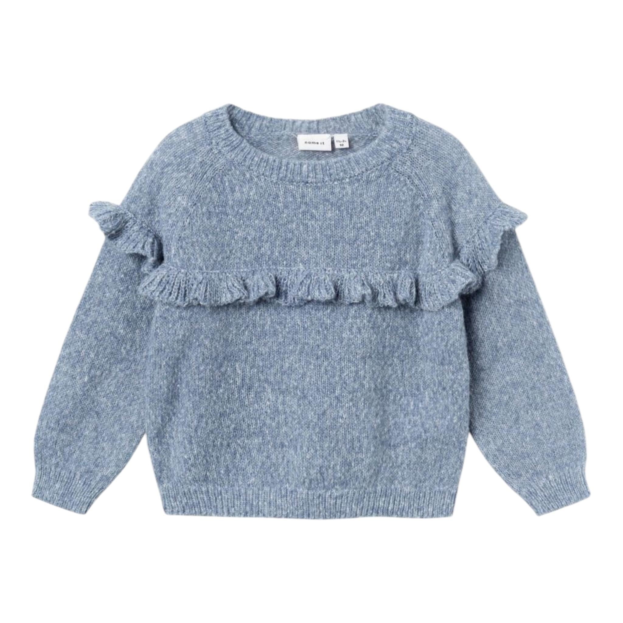 NAME IT maglia tinta unita girocollo con balze Blu per Bambina 13233168 BLU NAME IT