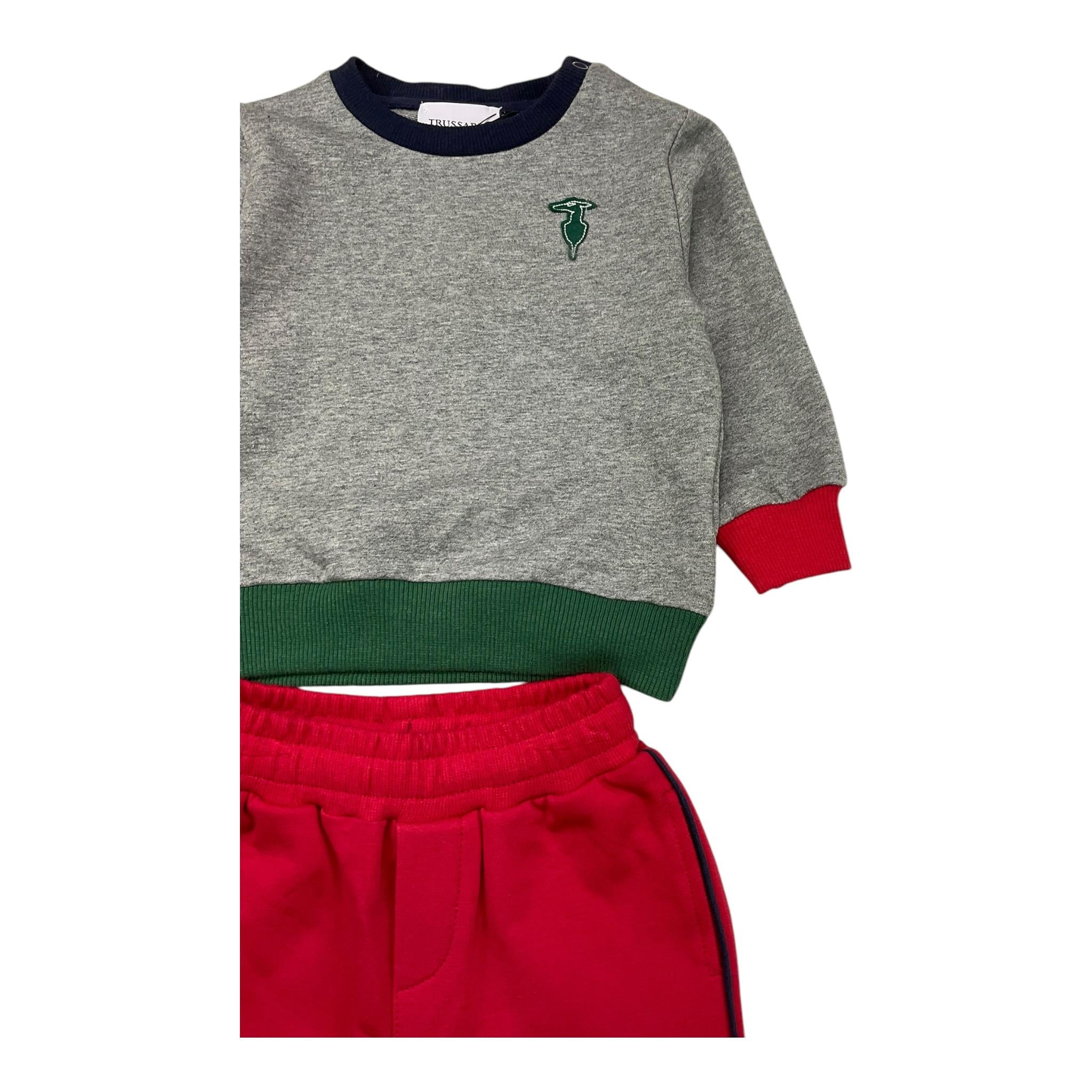 TRUSSARDI completo 2 pezzi felpa-panalone bicolore Grigio/rosso per Neonato TIA25042CF GRIGIO/ROSSO TRUSSARDI