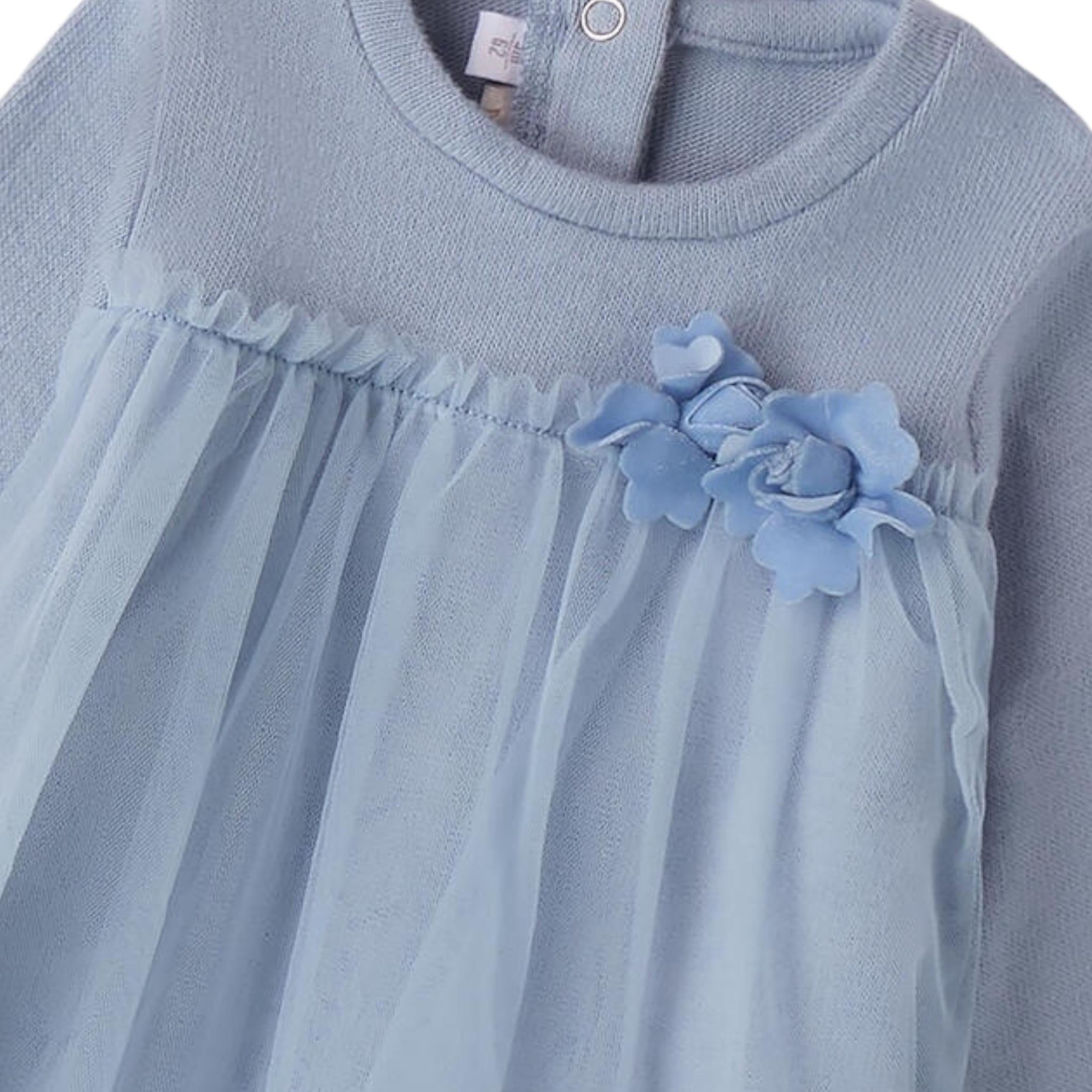 MINI BANDA abito tinta unita con tulle e applicazioni Azzurro per Neonata 3A769 AZZURRO MINI BANDA