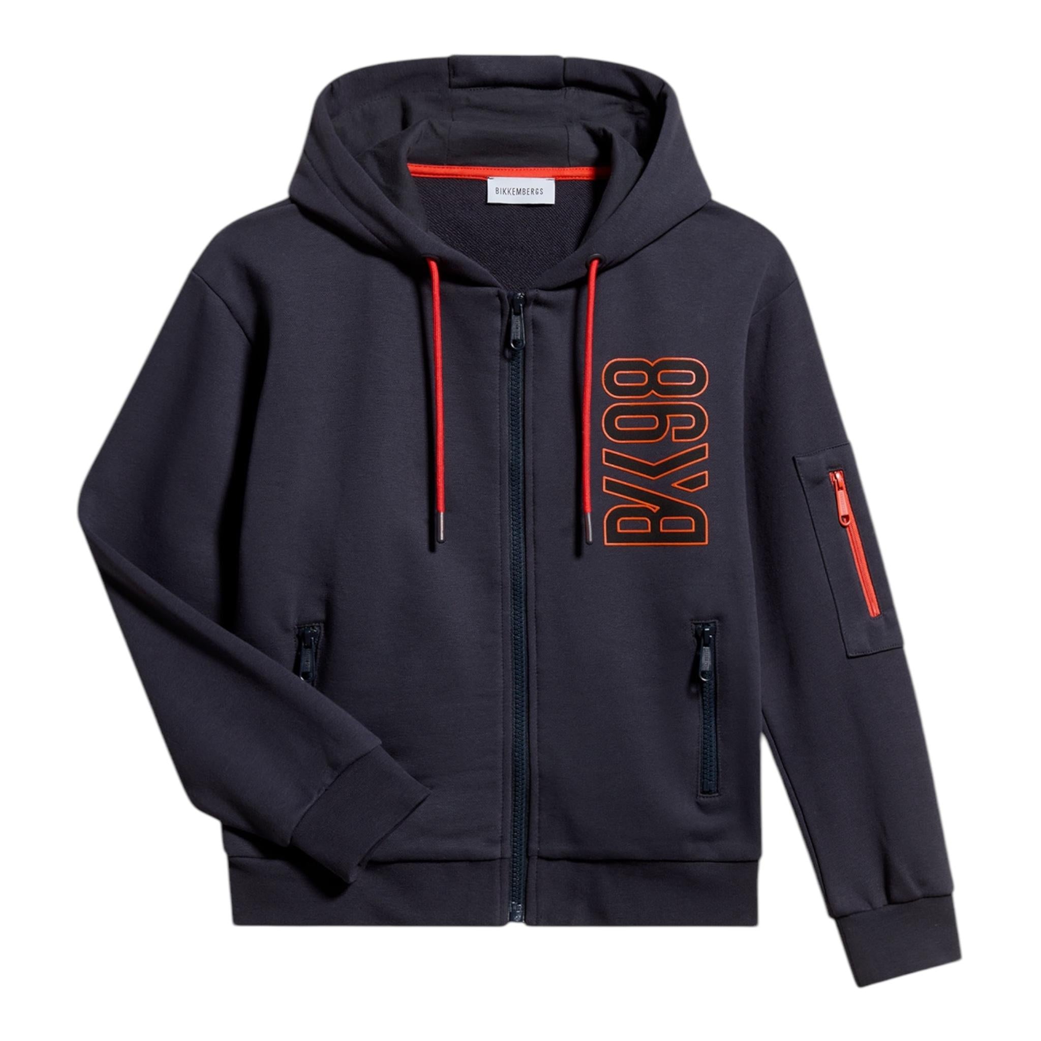 BiKKEMBERGS felpa con zip e cappucci tinta unita con stampa Blu per Bambino BK2696 BLU BiKKEMBERGS